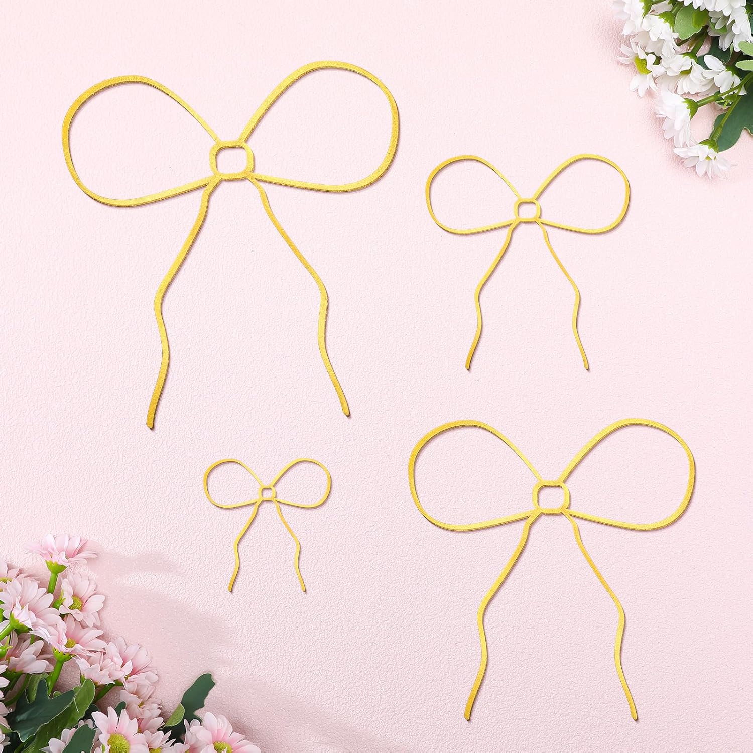 Gold Metal Bow Art Ornaments Gold Bow Wall Sign Decor for Home Decor 4pcs