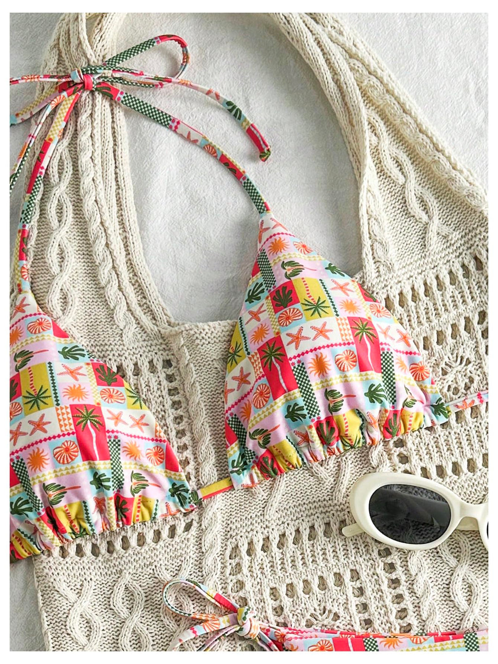 Women's Bikini Sets Tie Side Bathing Suits Tropical Print Triangle Tie Back Cheeky Swimsuit