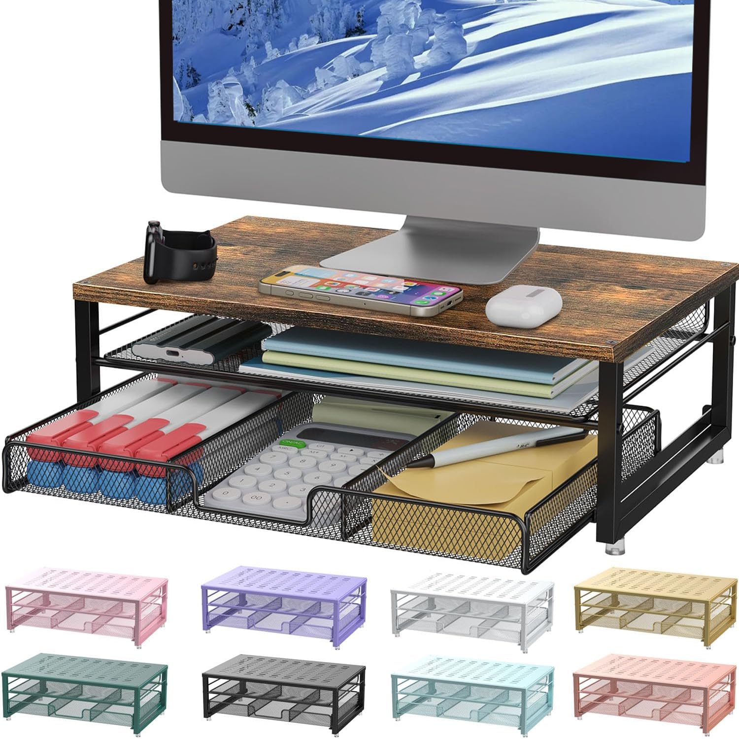Computer Monitor Stand Riser, Desk Organizers and Accessories with Drawer