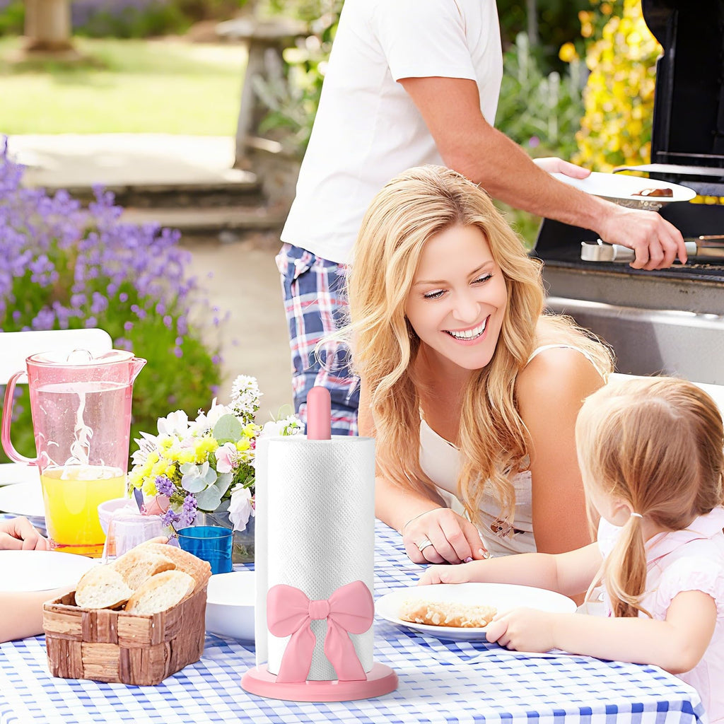 Coquette Pink Bow Paper Towel Holder Cute Wooden Decorative Paper Towel Stand Free-Standing