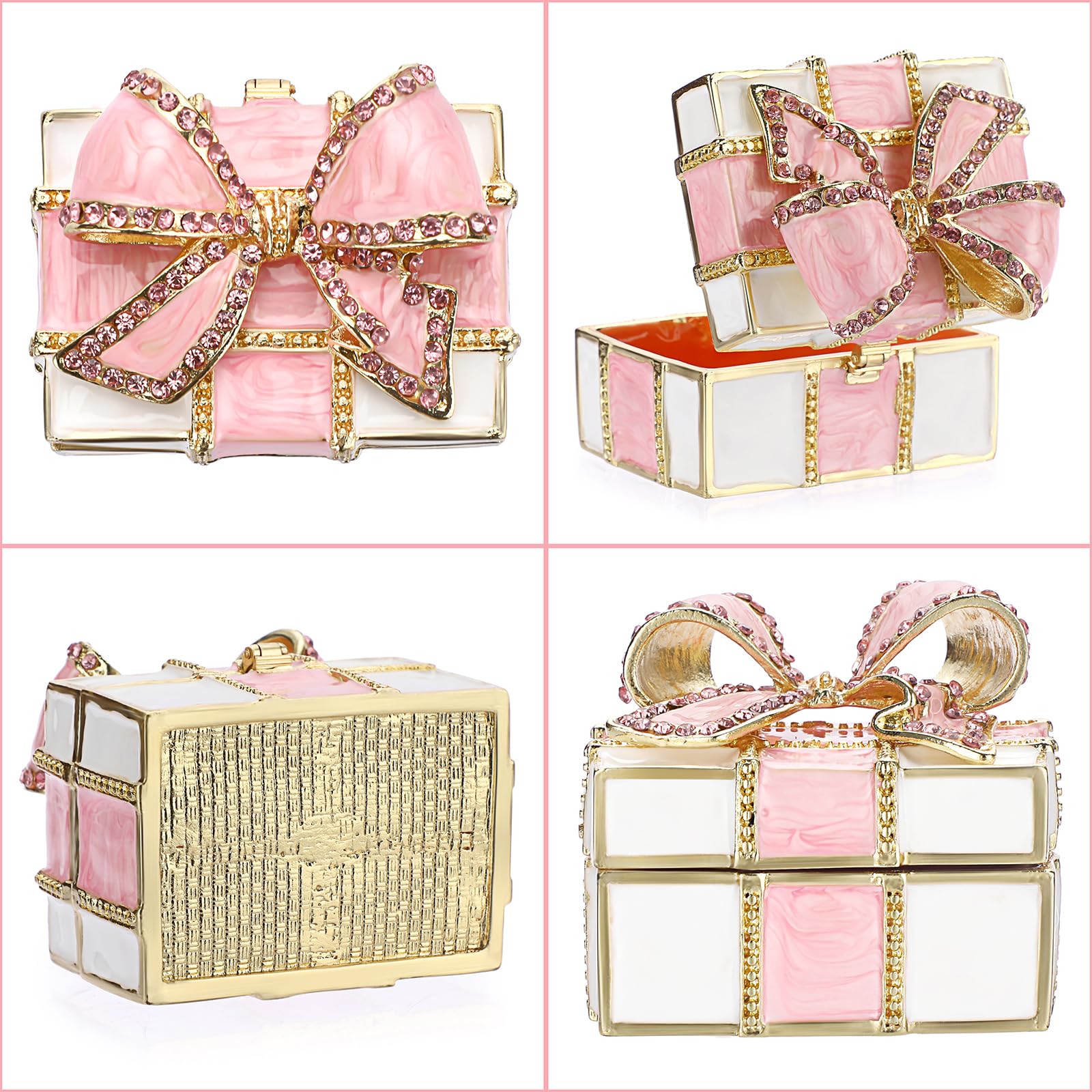 Mini Bow-knot Trinket Box, Vintage Metal Enameled Decorative Box