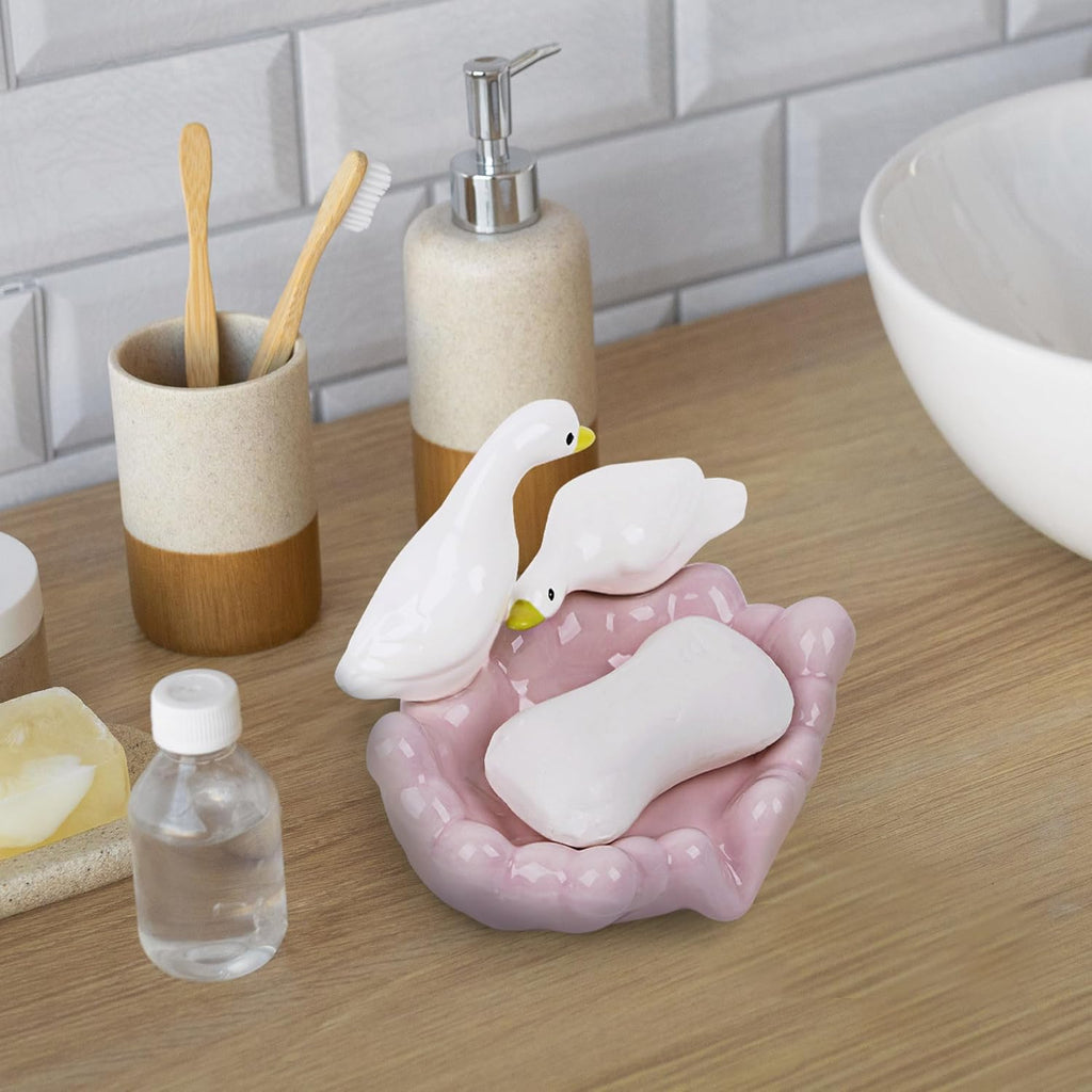 Duck Ceramic Soap Dishes, Cute Duck Soap Dish Self, Draining Soap Dish Soap for Bathroom