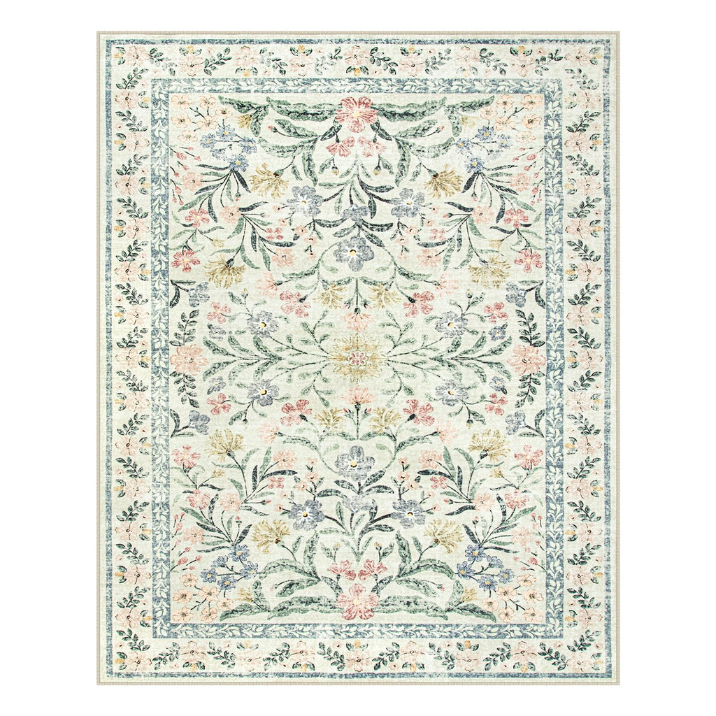 Machine Washable Boho Soft Floral Carpet Non Slip, Indoor Ultra-Thin Floor Carpet for Kid Room Living Room Dorm