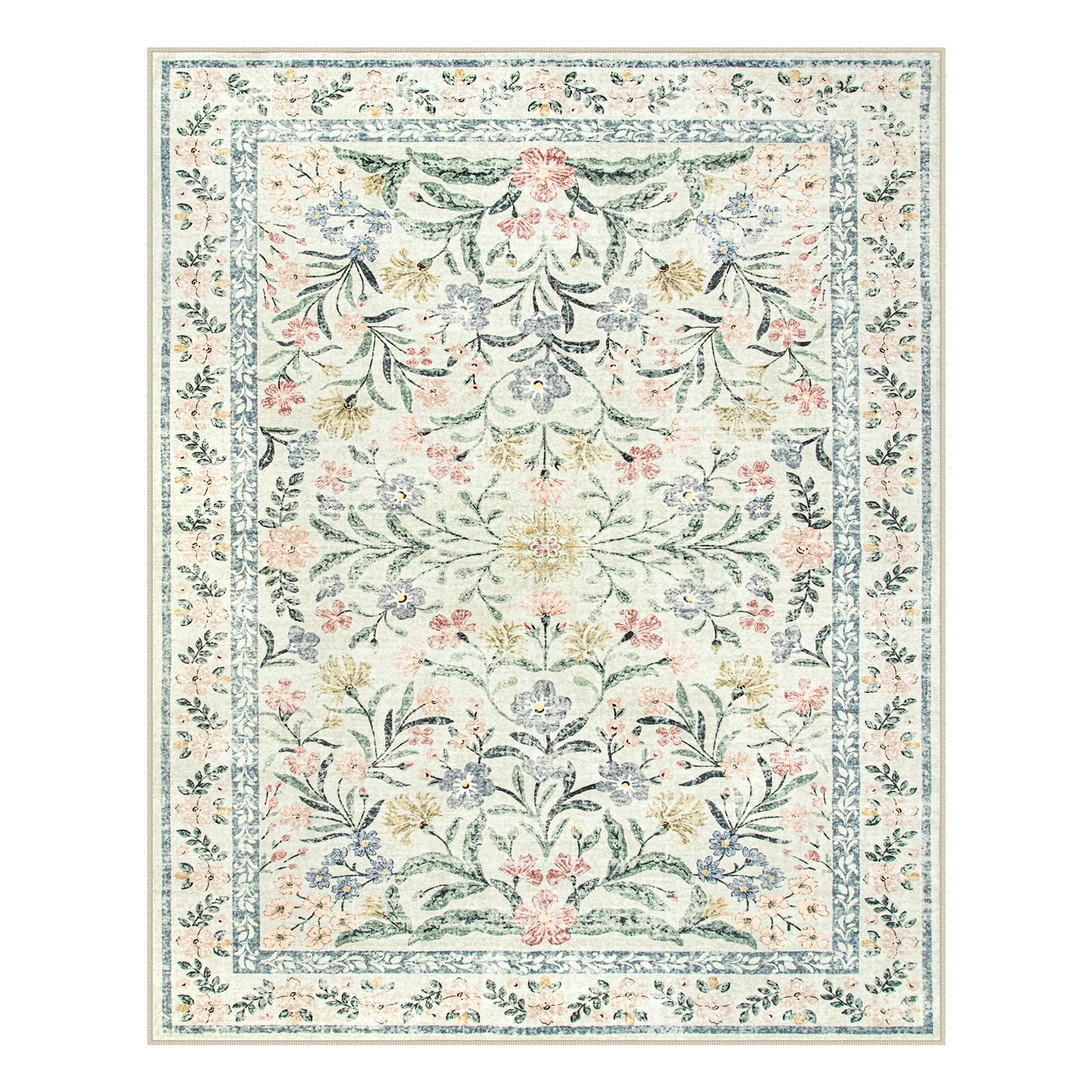 Machine Washable Boho Soft Floral Carpet Non Slip, Indoor Ultra-Thin Floor Carpet for Kid Room Living Room Dorm