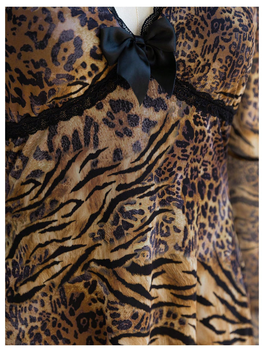 Women's Plus Size Lace Leopard Print Bell Sleeve Bow Front Dress Mini