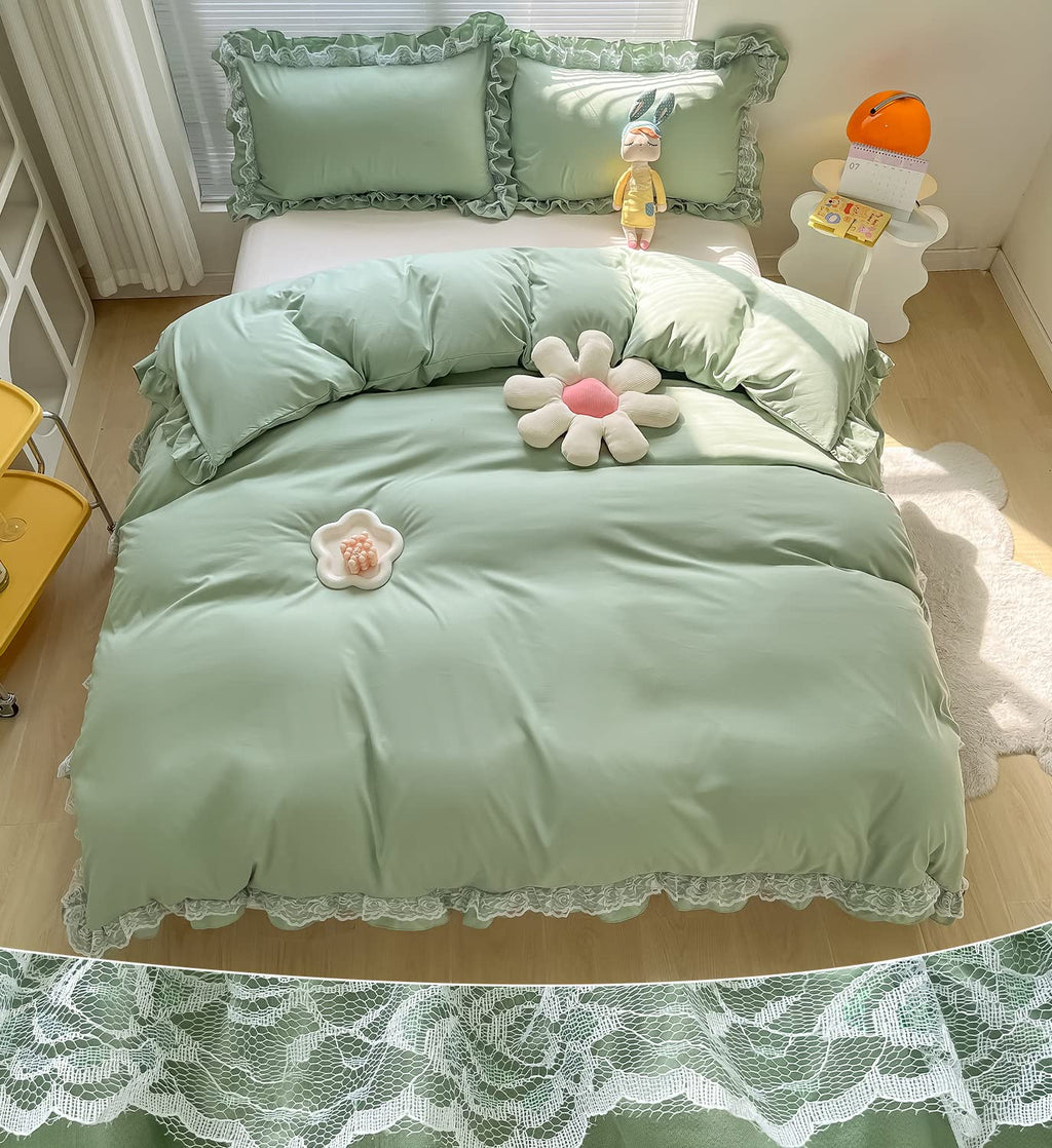 Chic Ruffle Lace Polyester Duvet Cover Set - Bedding-2 Piece Twin Duvet Cover with Zipper Closure - Ultra Soft and Light Weight