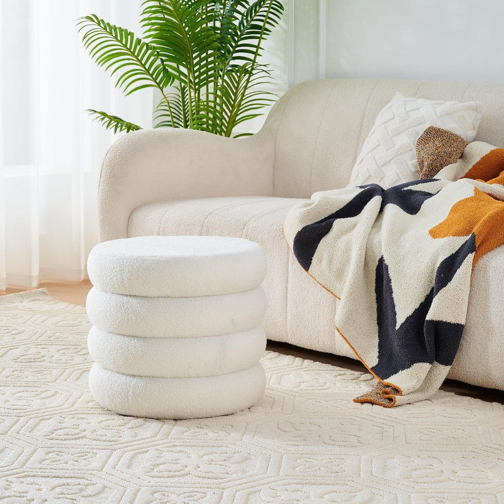 Round Storage Ottoman, Modern Sherpa Footstool with Flip-Top