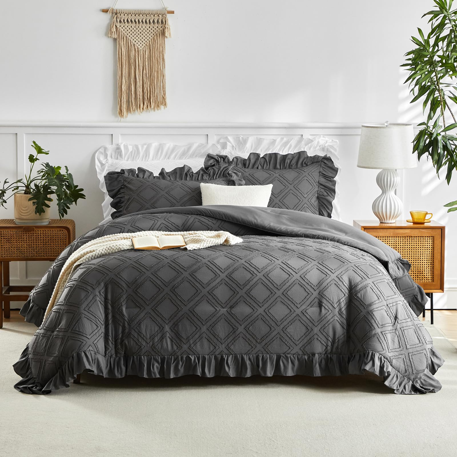 Ruffled Comforter Set â€?3-Piece Shabby Chic Bedding, Soft Embroidered with Luxurious Flowy Ruffles