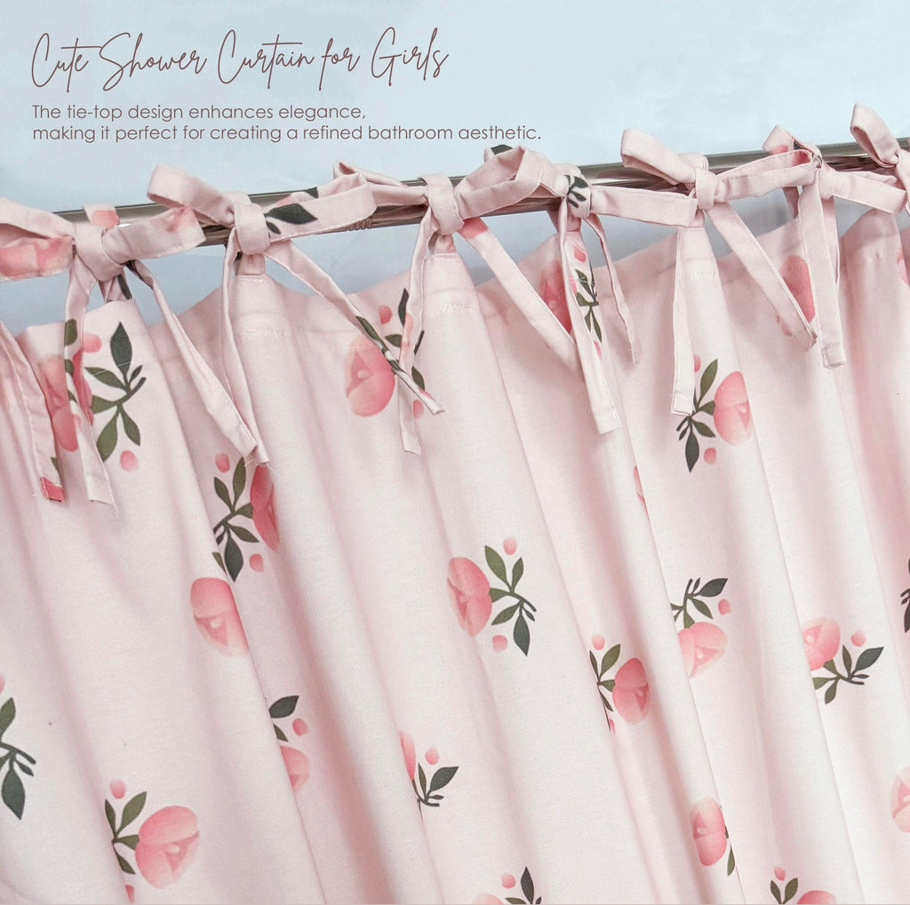 Girly Pink Floral Shower Curtain Hookless Flower Rose Shower Curtain Linen-Cotton Blend 72x72 Inches for Bathroom