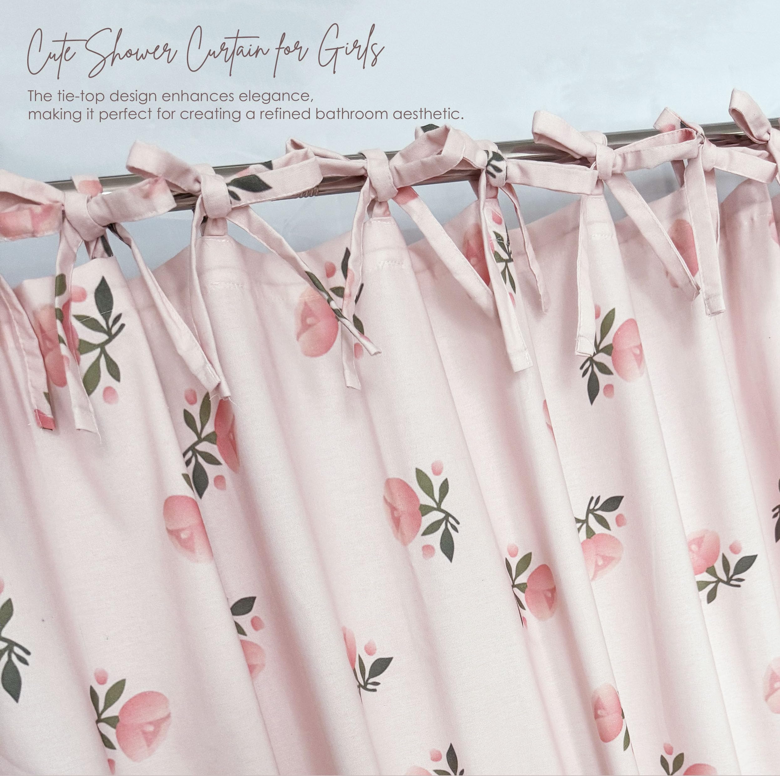 Girly Pink Floral Shower Curtain Hookless Flower Rose Shower Curtain Linen-Cotton Blend 72x72 Inches for Bathroom