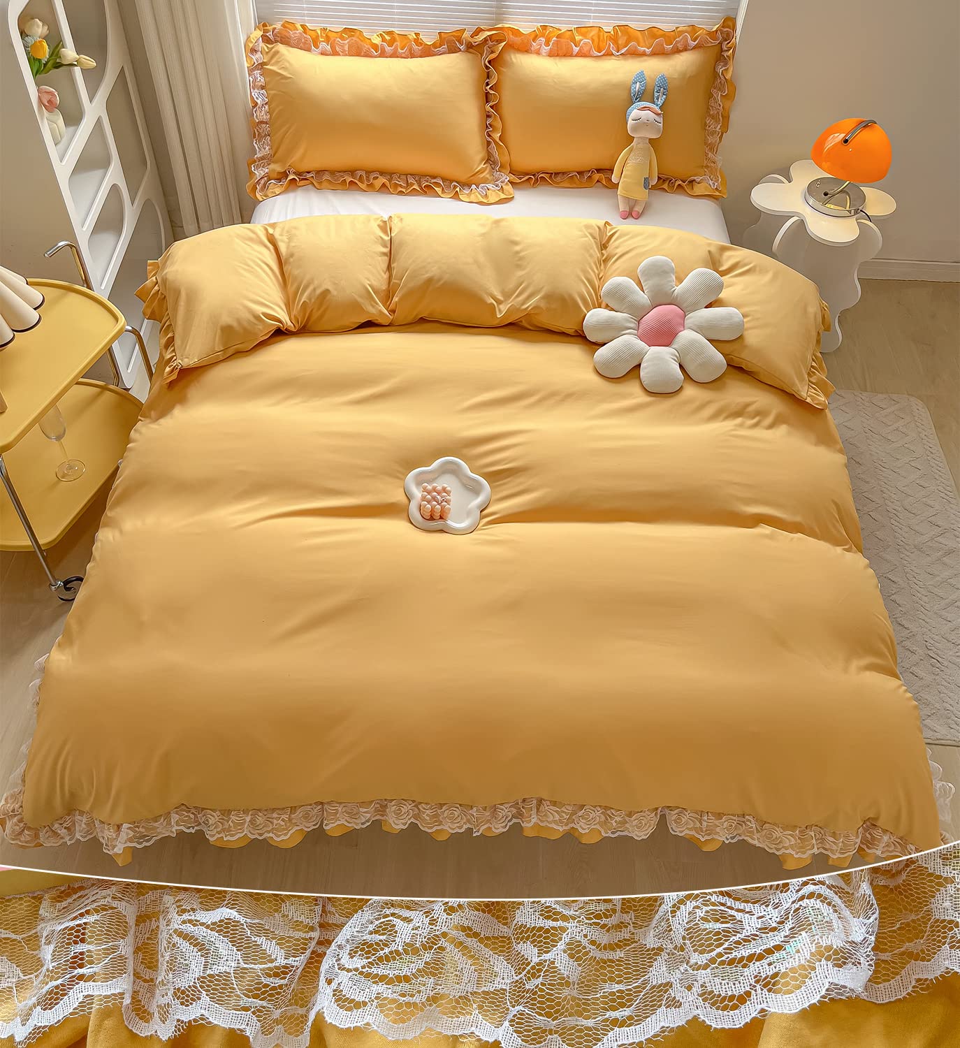 Chic Ruffle Lace Polyester Duvet Cover Set - Bedding-2 Piece Twin Duvet Cover with Zipper Closure - Ultra Soft and Light Weight