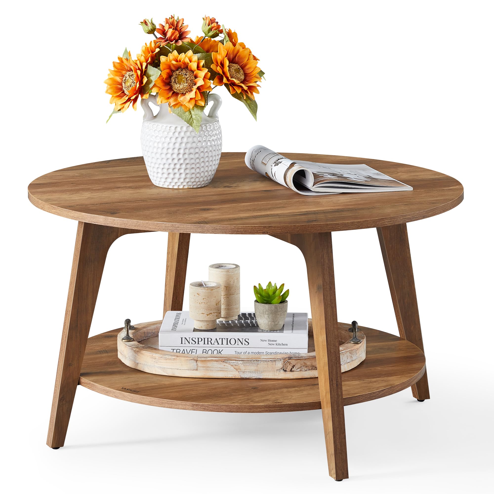 Round Coffee Table, 2 Tier Coffee Table with Storage, for Living Room, 31.5 x 17.7 Inches, Easy to Assemble