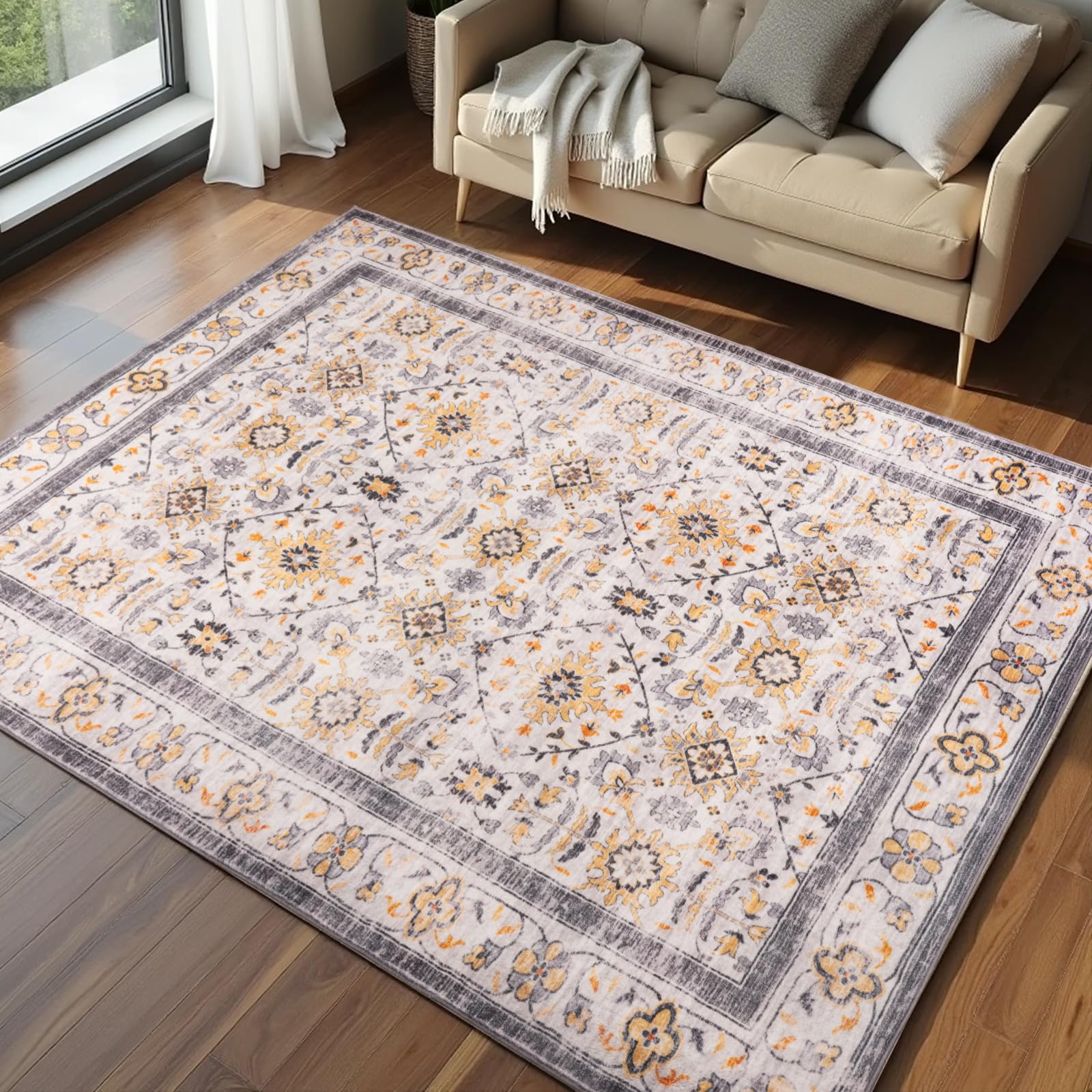 Washable Area Rugs Door Mat Entryway Vintage Floral Non-Slip Low Pile Entrance Thin Rug Carpet for Kitchen Bathroom Living Room Pink