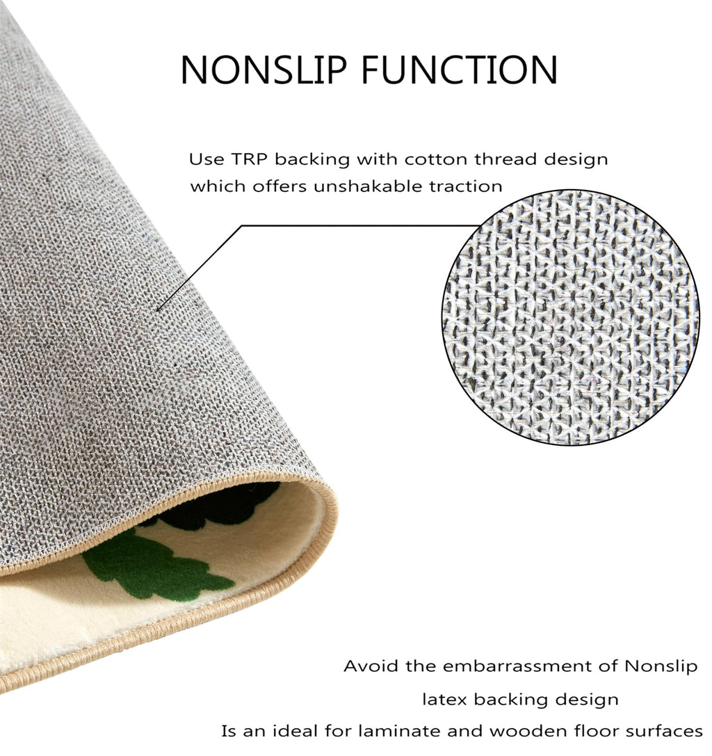 Summer Tropical Area Rug in Green and Orange Washable, Checkered Abstract Jungle Animals Cute Fun Aesthetic Throw Rug Accent Carpet for Bedroom Entryway Living Room Dorm Nursery