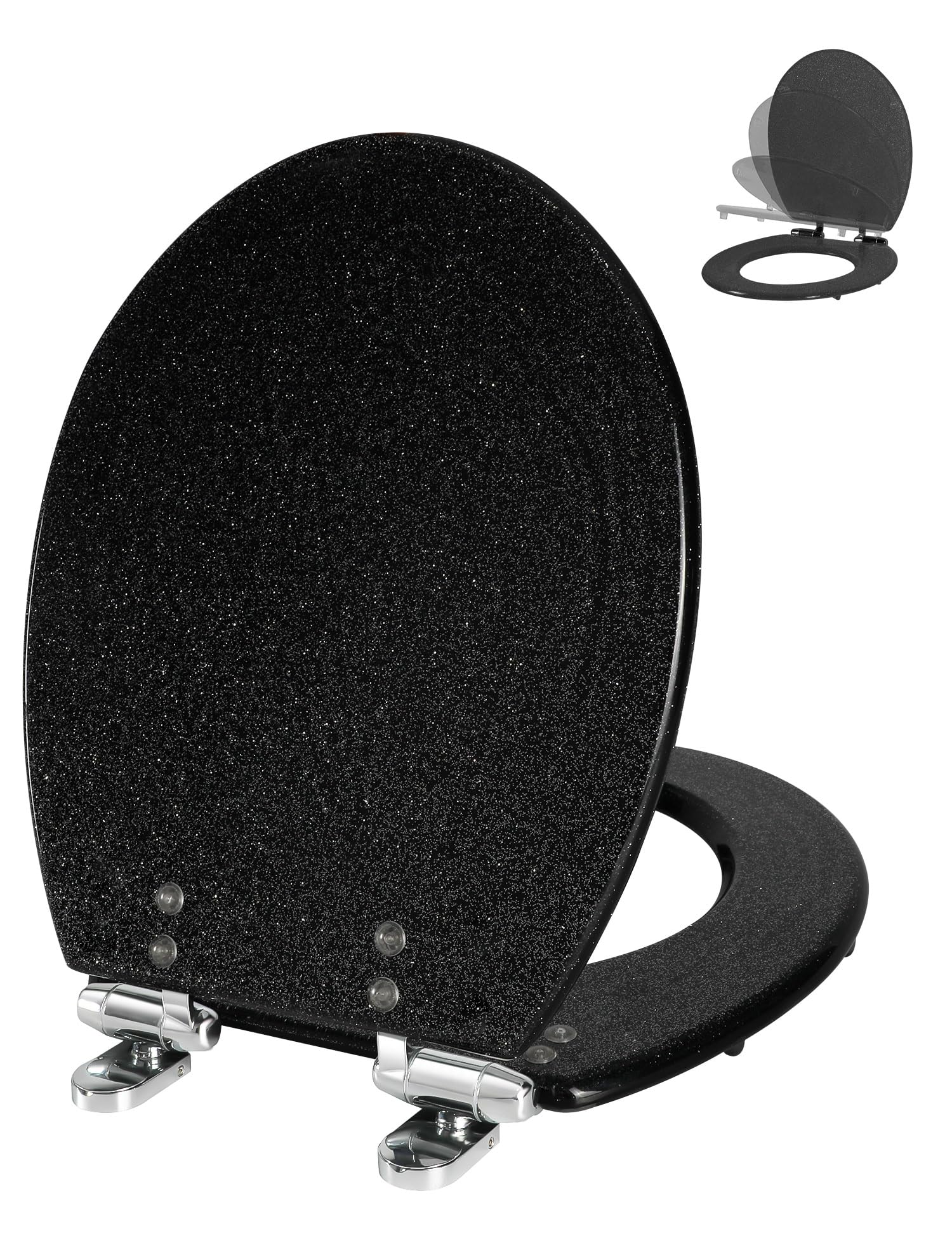 Round Resin Toilet Seat Glitter Soft Close Quick Release Metal Zinc Alloy Hinge Easy to Install also Easy to Clean, Decorative Acrylic Seats (17 Inch)