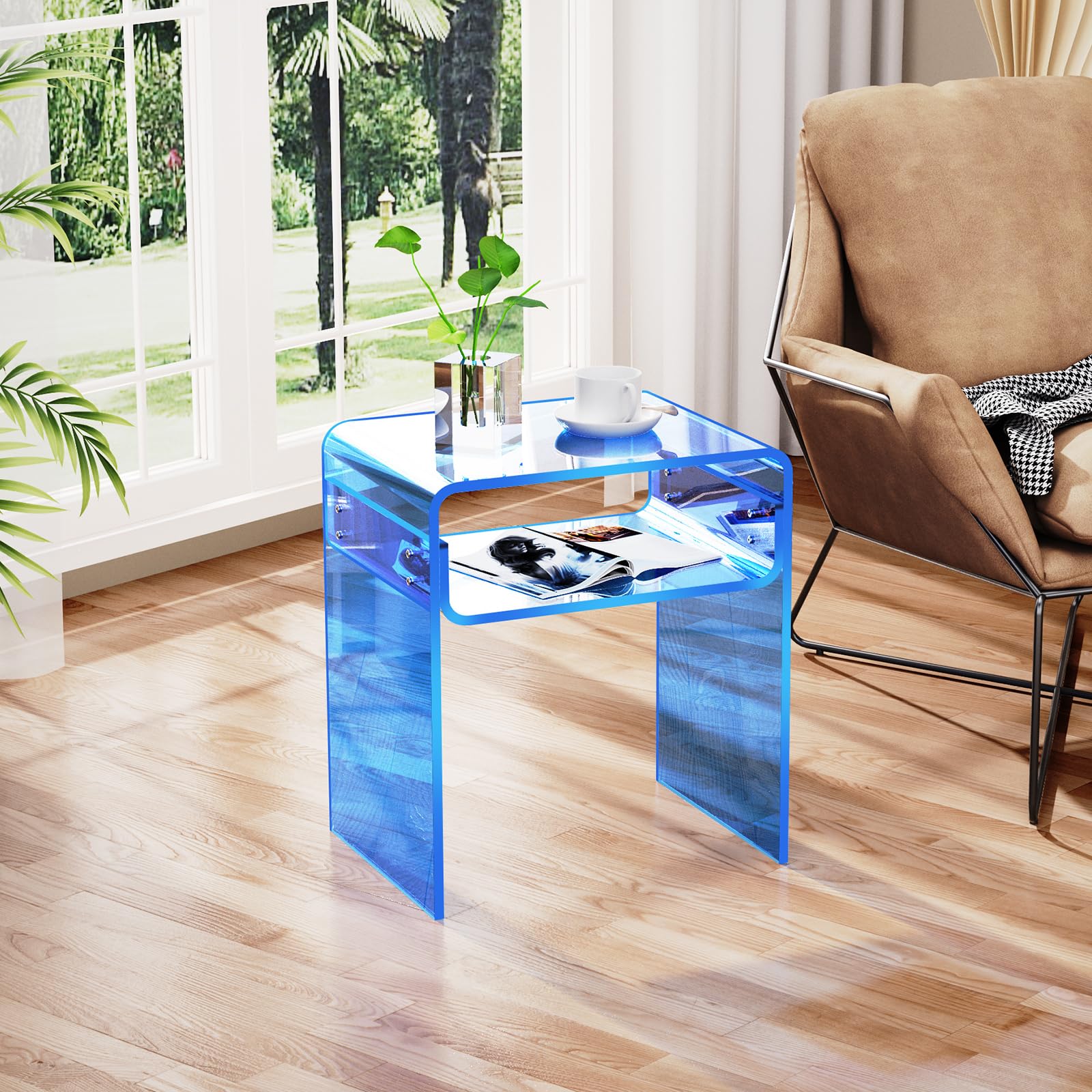 Clear Acrylic End Table 2-Tier Bedside nightstand