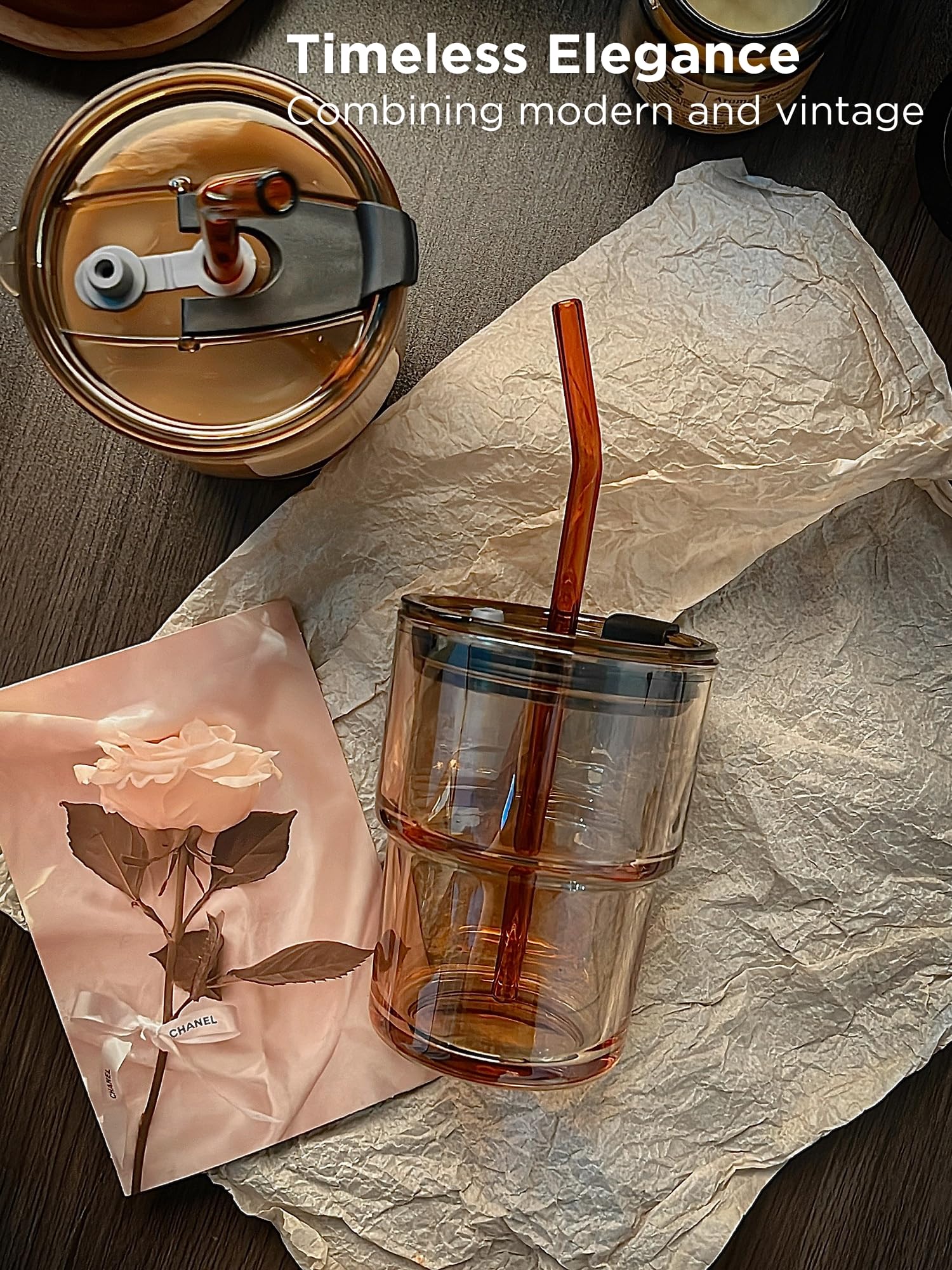 Glass Tumbler with Straw and Lid, Reusable Iced Coffee Cup Tumbler, Cute Glass Cups 13oz