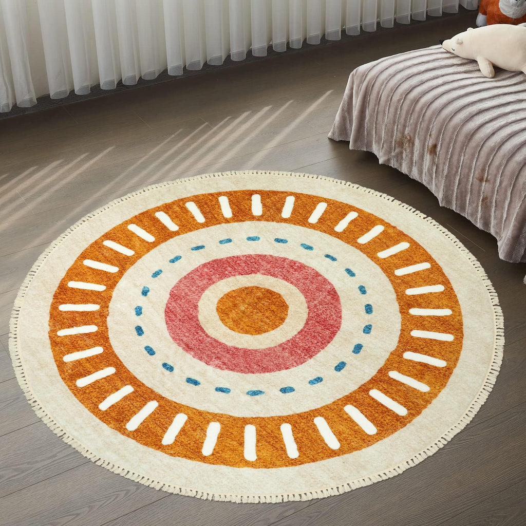 Orange Rainbow Boho Runner Rugs with Fringes, Sun Washable Hallway Runner Rug, Soft Non-Slip Area Rug