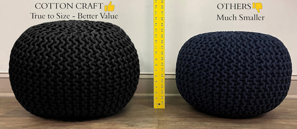 Hand-Knitted Cotton Round Pouf â€?Braid Cord Ottoman, Footrest, and Accent Seat for Living Room, Nursery, Kids Room, or Dorm Décor â€?20x14