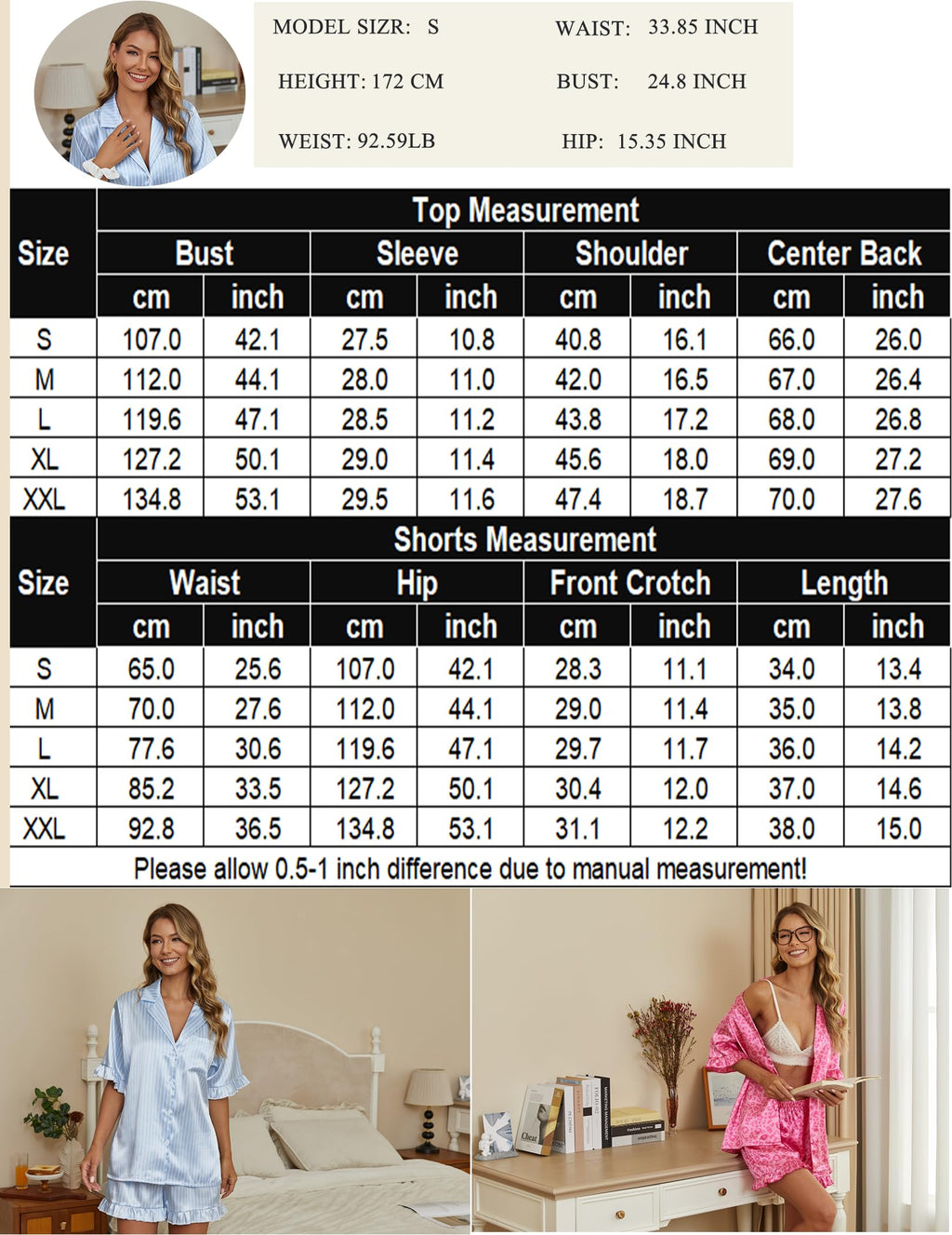 Womens Satin Pajamas Cute Ruffle Sleeve Printed Sleepwear Button Down Silk Pjs Set