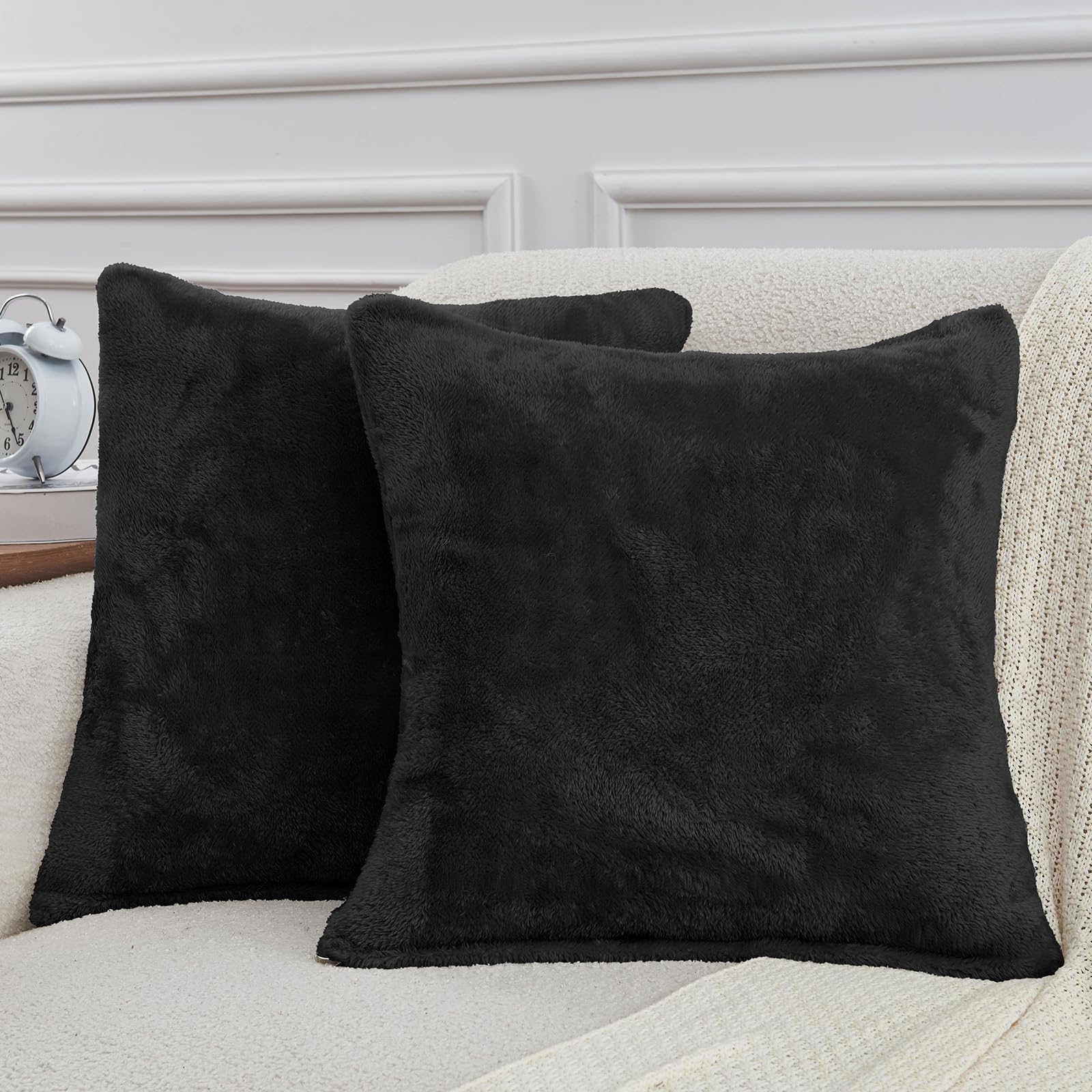 Faux Fur Pillow Cases Set of 2, Luxury Ultra Soft Fuzzy Pillowcases, Fluffy Plush Velvet Pillow Covers with Zipper, Cozy Warmth and No Shedding