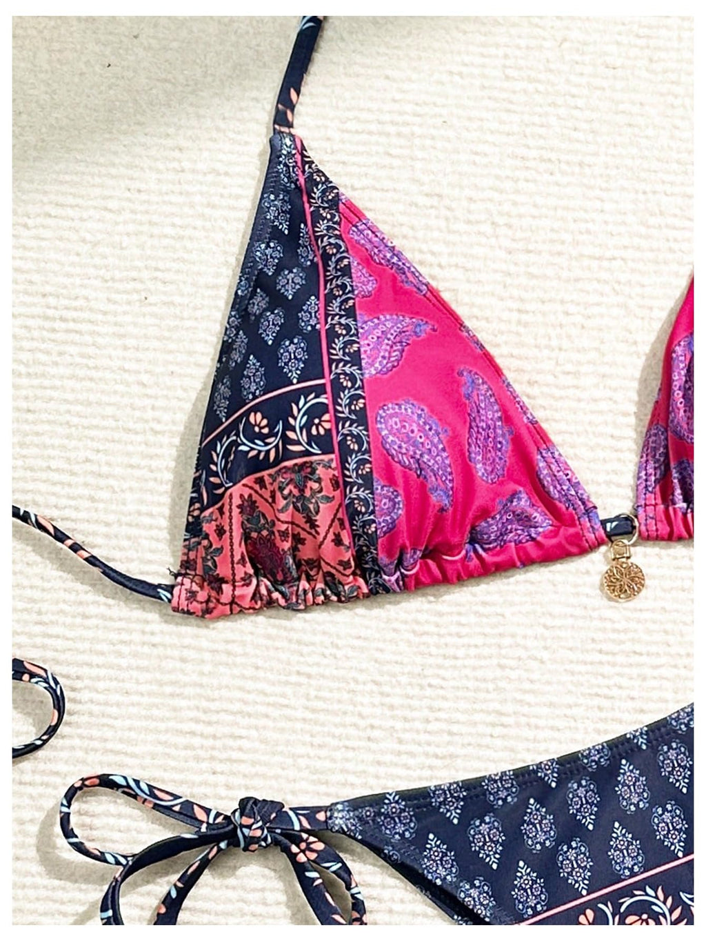 Women's 2 Piece Paisley Print Swimsuit Boho Halter Backless High Cut String Bikini Set