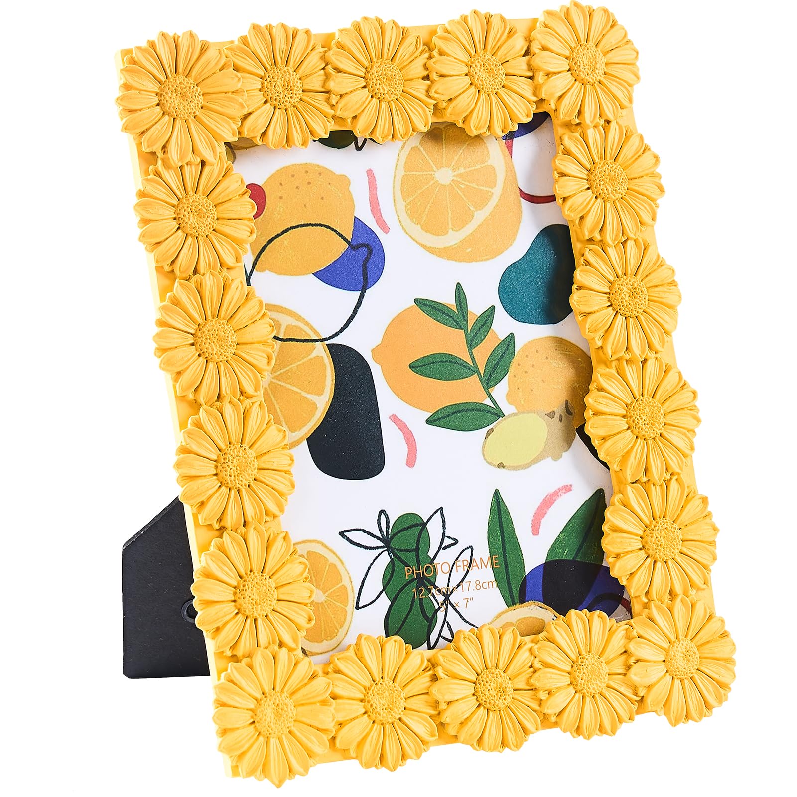 Vintage Ornate Daisy Textured Photo Frame, Hand-Crafted Resin Antique Frame with Glass Front, Easel, Hook & Mat for Tabletop Display, Retro Design Home Decor