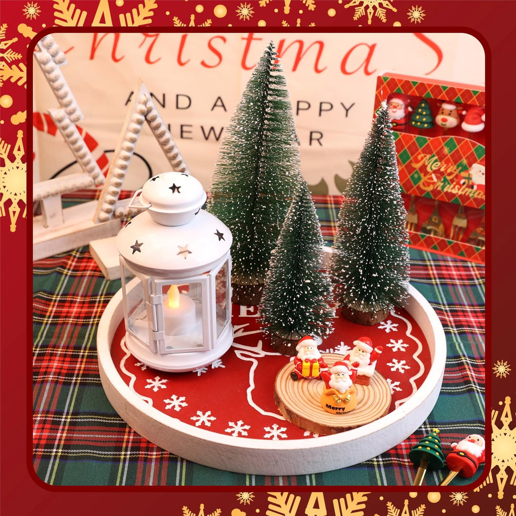 Round Wood Decorative Ottoman Tray for Coffee Table Kitchen Counter, Living Room, Handcrafted Wooden Serving Tray for Table Centerpiece