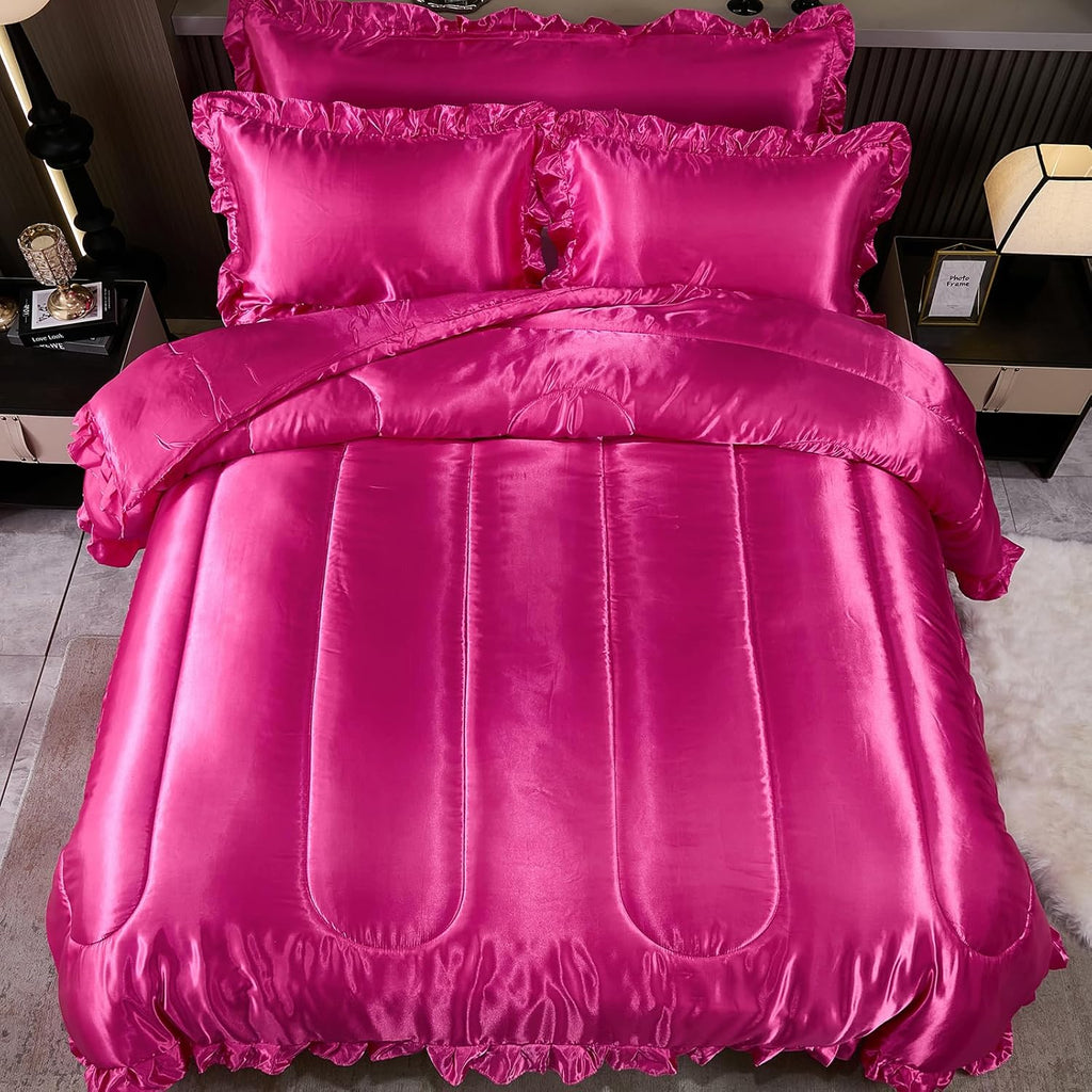 Comforter Silk Beddings - Luxury Silky Body Pillow Cover Ruffle