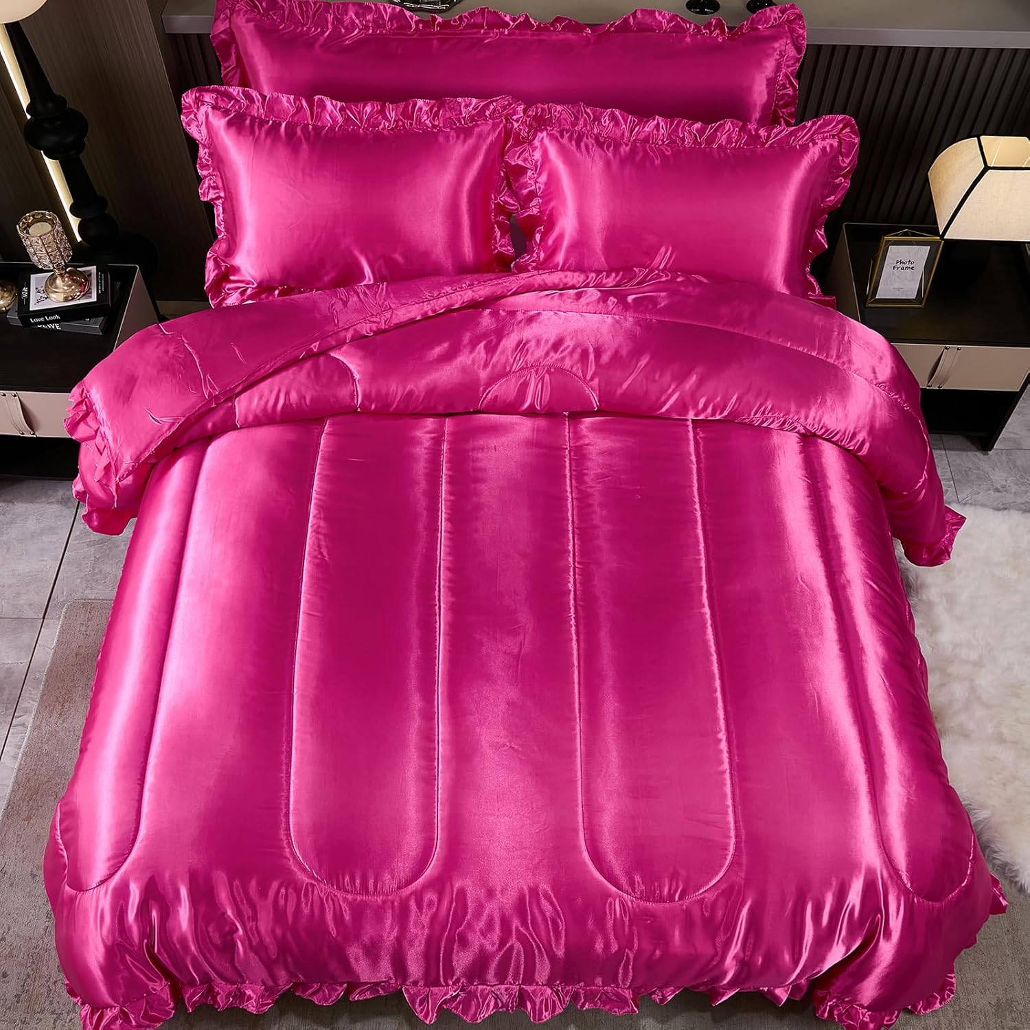 Comforter Silk Beddings - Luxury Silky Body Pillow Cover Ruffle