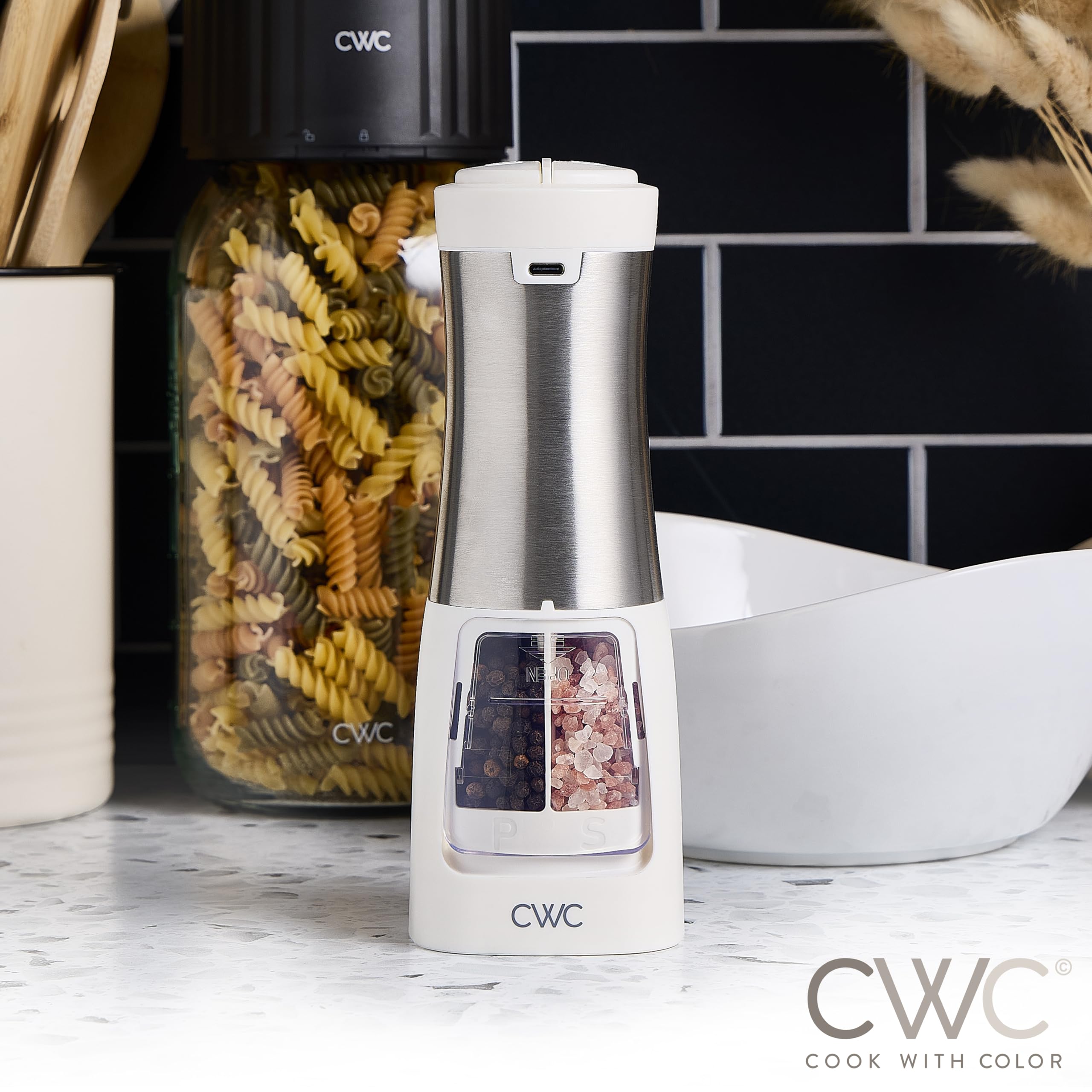 Rechargeable Salt & Pepper Shaker - 2-in-1 Grinders for Salt and Pepper