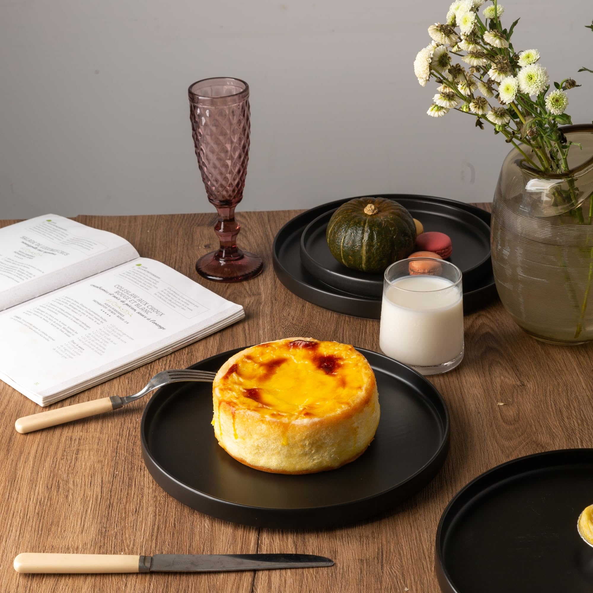 Ceramic Dinnerware Sets for 4, Modern Flat Stoneware Plates and Bowls Sets,Chip and Crack Resistant | Dishwasher & Microwave Safe Dishes Set, Scratch Resistant- Service for 4 (12pc)