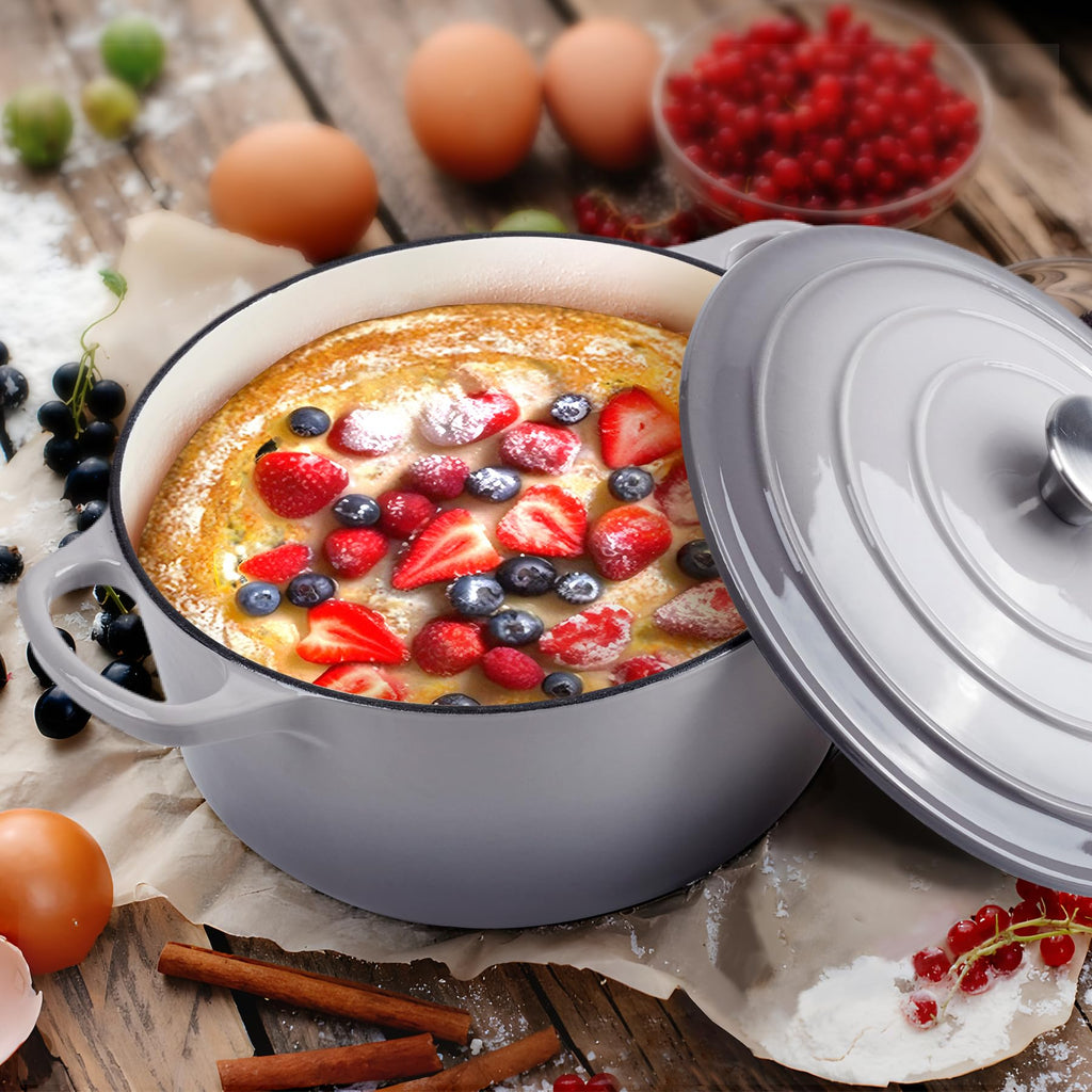 Enameled Cast Iron Dutch Oven with Lid - Big Dual Handles - Round Pot for Versatile Cooking 6 Quart