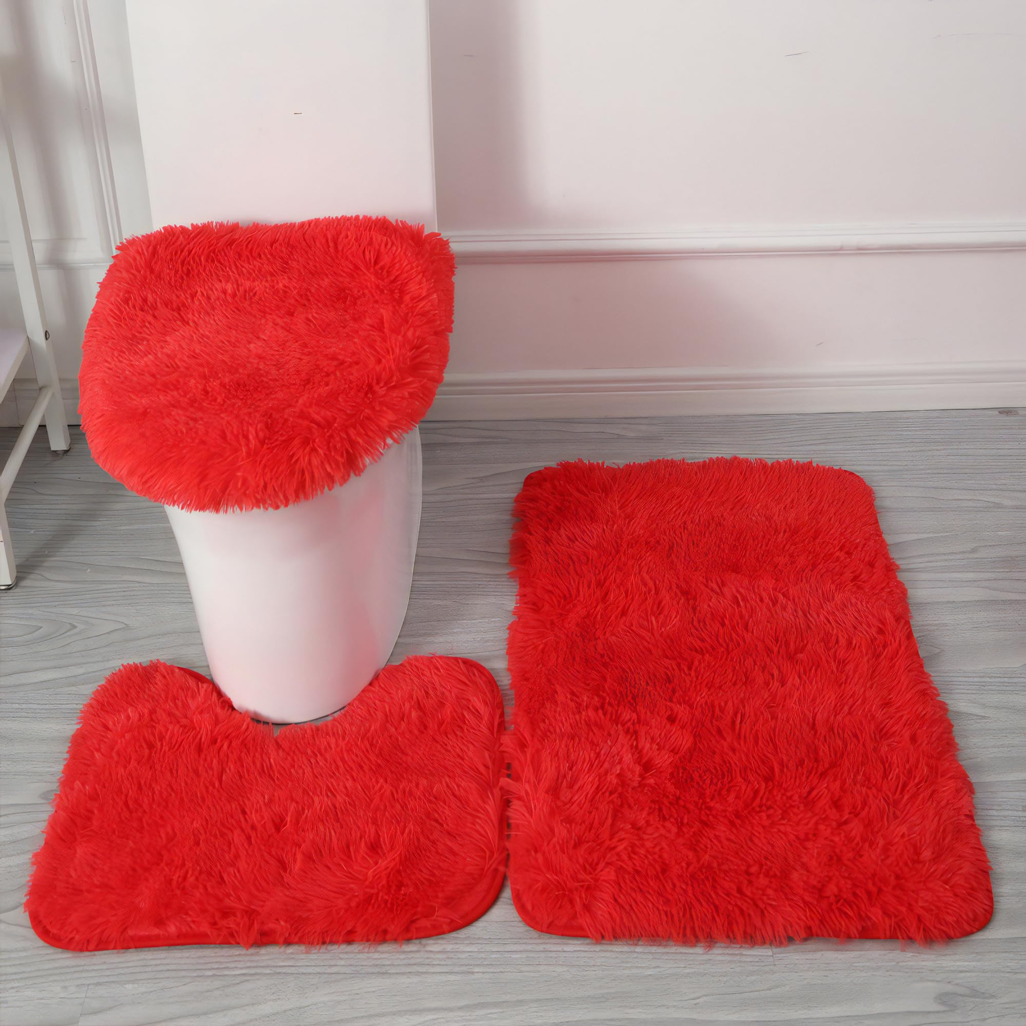 Shaggy Bathroom Rugs Sets 3 Piece for Bathroom Non-Slip - Water Absorbent Bath Rug Floor Mats Soft Washable Shower Rug with U-Shaped Contour Rug Toilet Lid Cover
