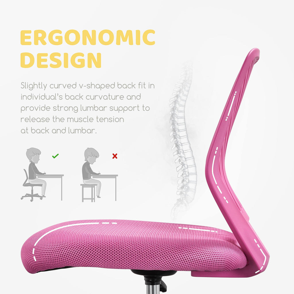 Cute Low-Back Armless Study w/Lumbar Support Adjustable Swivel Chair