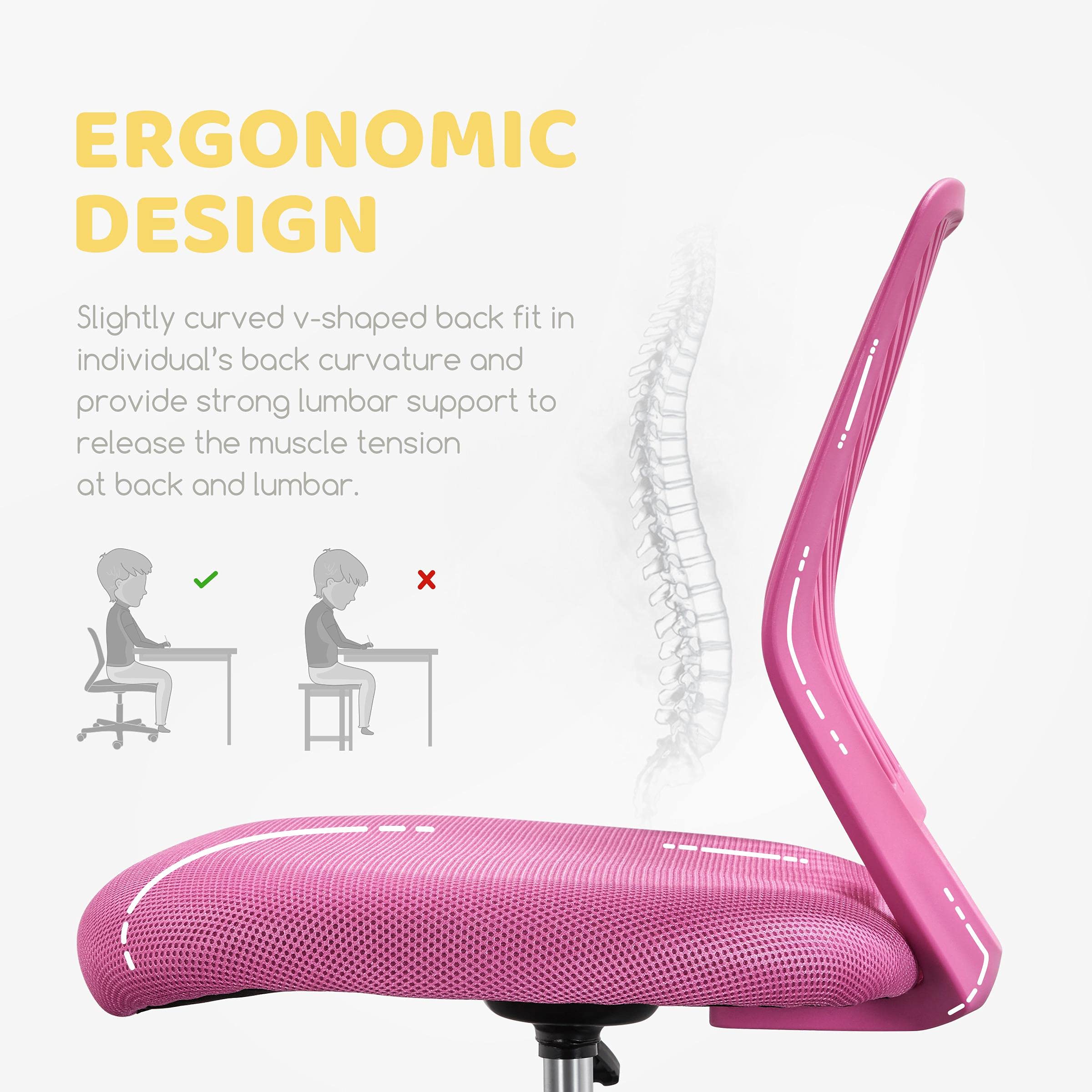 Cute Low-Back Armless Study w/Lumbar Support Adjustable Swivel Chair