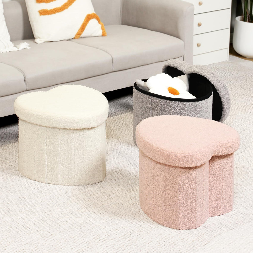 Flower-Shaped Storage Ottoman â€?Boucle Footstool & Seat for Living Room & Dorm