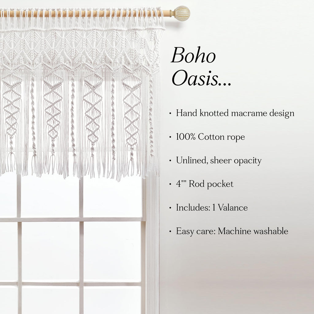Lush Decor Boho Macrame Textured Cotton Valance Curtain
