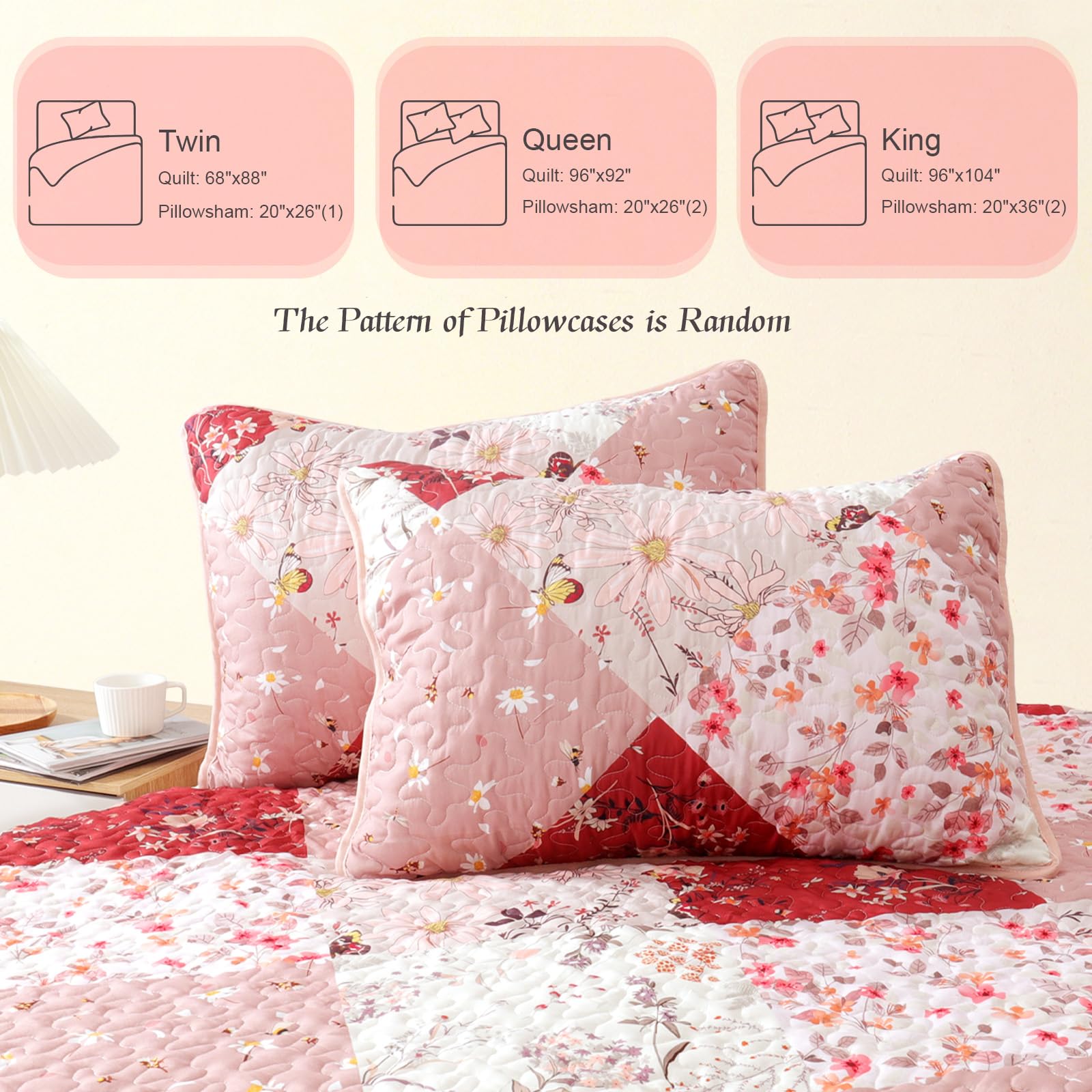 Reversible Patchwork Quilts Full Size, Lightweight Boho Printed Bedspreads Coverlets Quilt Bedding Set with 2 Pillow Shams