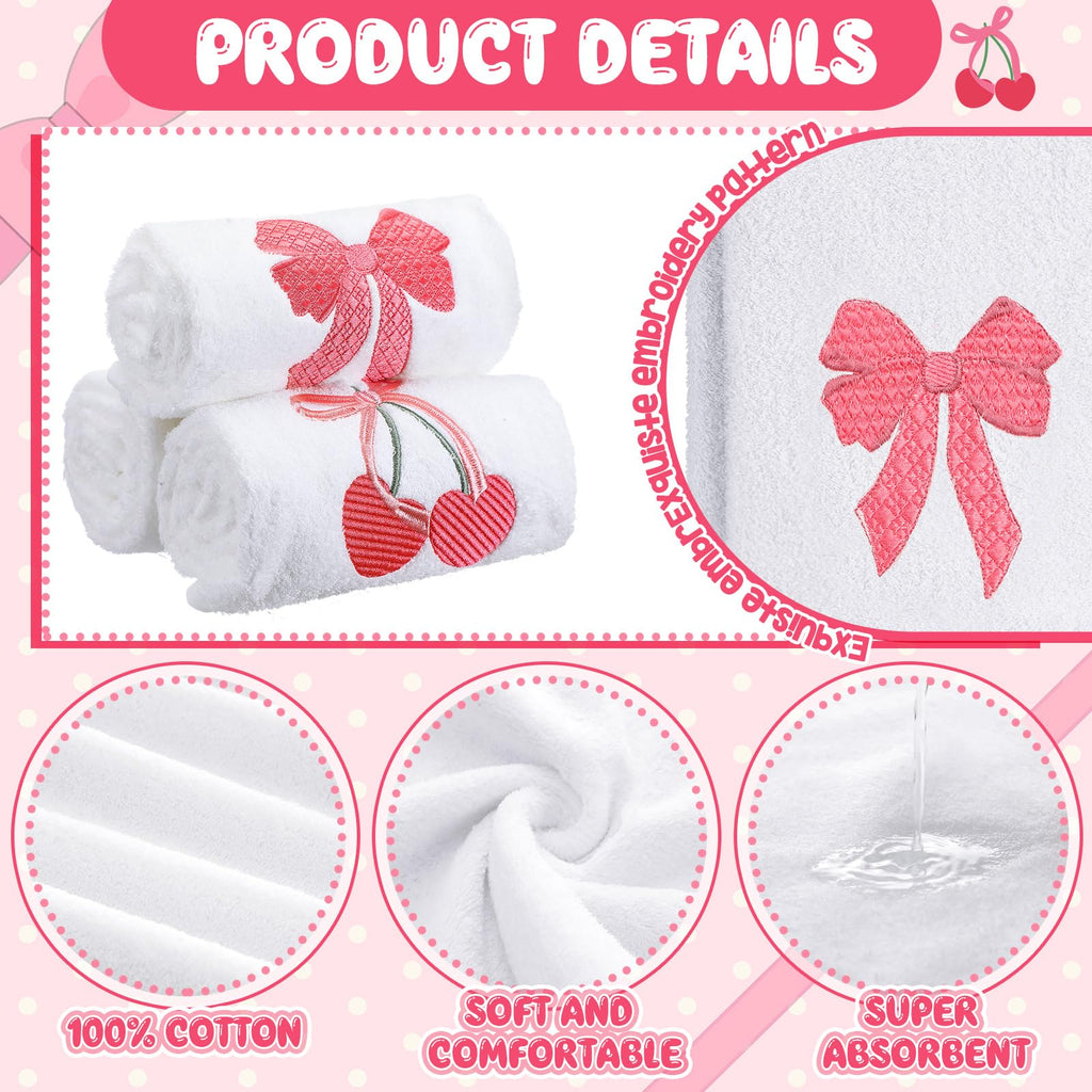 Coquette Bow Embroidered Decorative Towel 100% Cotton Soft Absorbent Kitchen Facecloth Preppy Bathroom Decor 3 Pcs, 13.7 x 29.5''