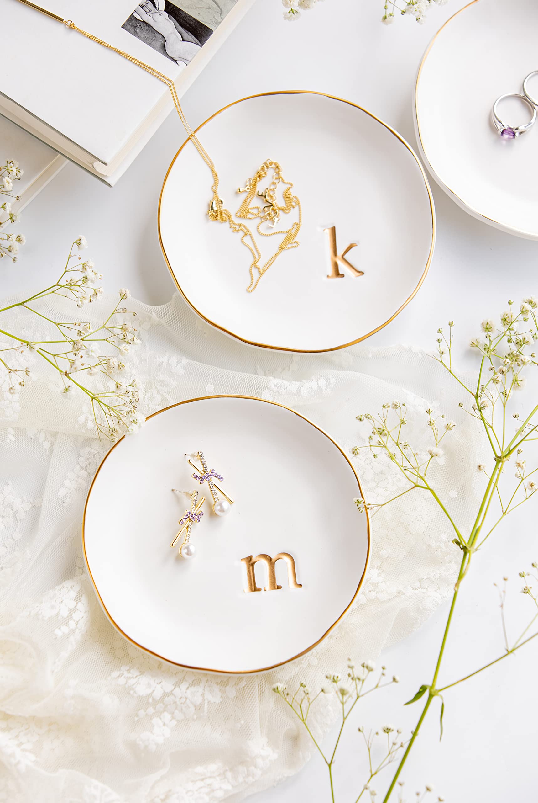 Ceramic  Initial Jewelry Tray, Decorative Trinket Dish 4.75"