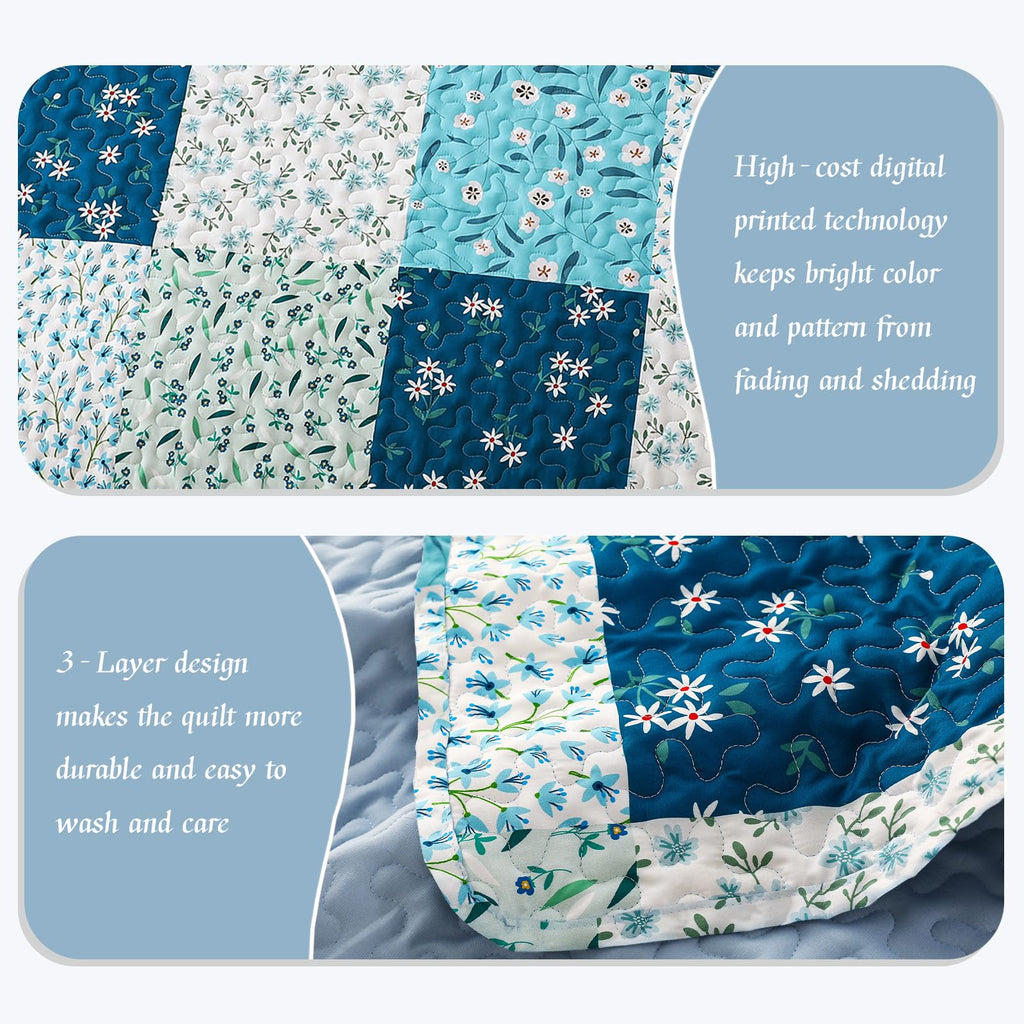 Reversible Patchwork Quilts Full Size, Lightweight Boho Printed Bedspreads Coverlets Quilt Bedding Set with 2 Pillow Shams