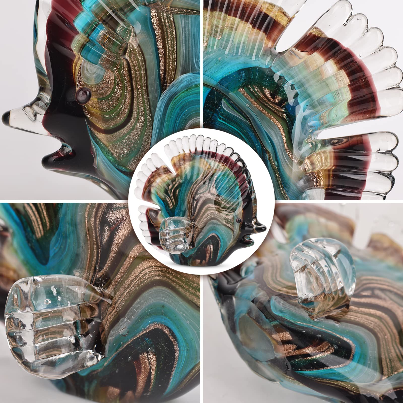 Hand Blown Glass Conch - Coastal Home Decor Conch Corners, Glass Art Conch Sculptures, Office Decor Blown Glass Art, Living Room Table Centerpieces, Bathroom Shelf Tops And Cabinet Decor