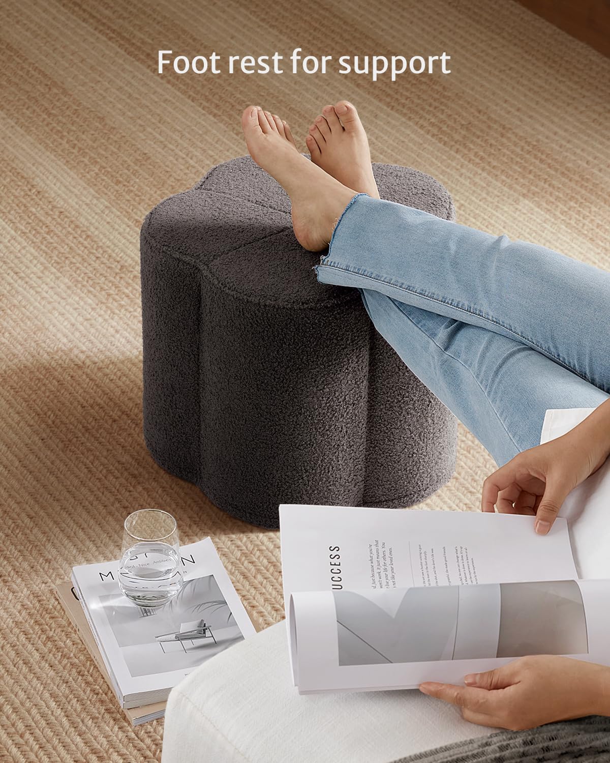 Flower Pouf Ottoman, Comfy Floral Ottoman for Living Room, Bedroom, Charm Floor Pouf for Home Decor, Full Foam Filling Foot Rest for Couch