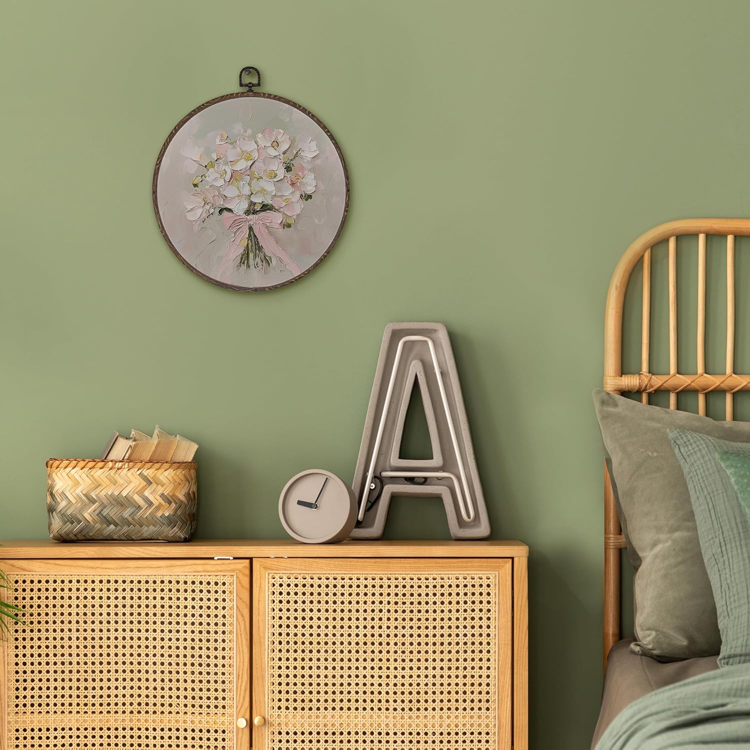 Vintage Coquette Floral Round Framed Wall Art Decor, Pink Coquette Bow Flower Girls Hanging Wall Art Pictures Paintings, 10x10 Inches