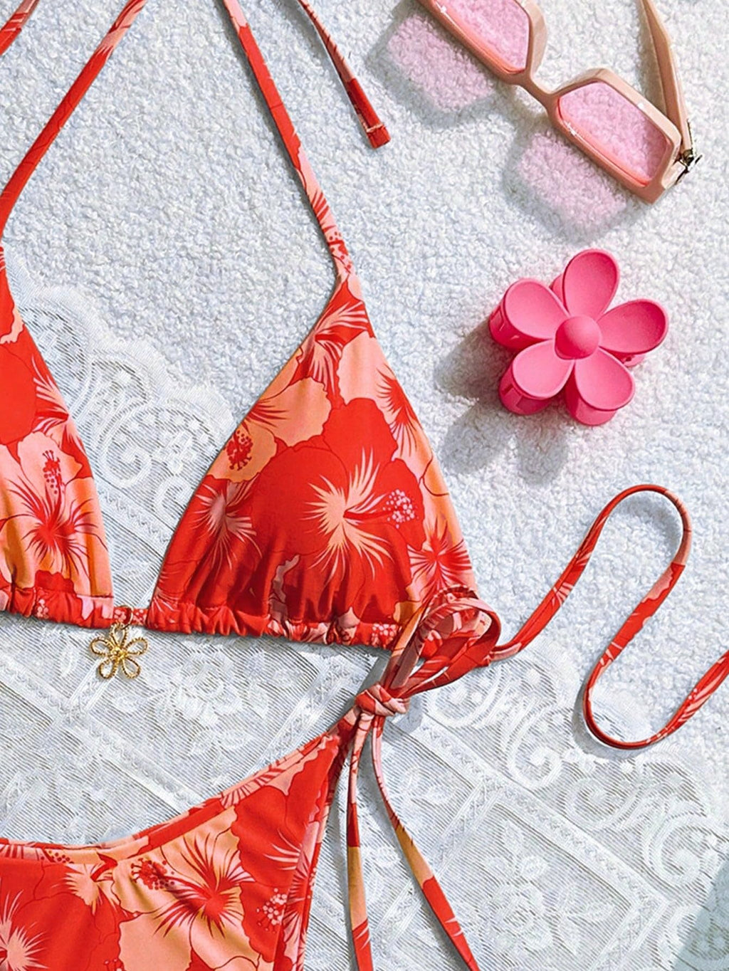 Women's Floral Print Knot Bathing Suit High Waist Summer Swimsuit Bikini Set