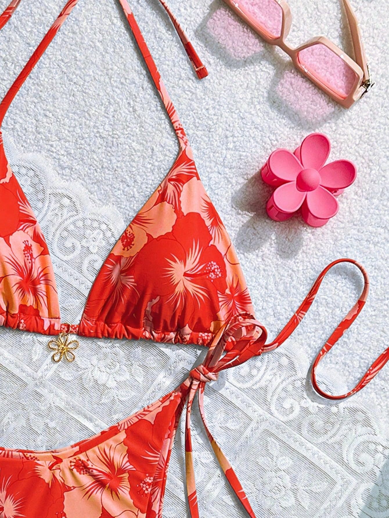 Women's Floral Print Knot Bathing Suit High Waist Summer Swimsuit Bikini Set