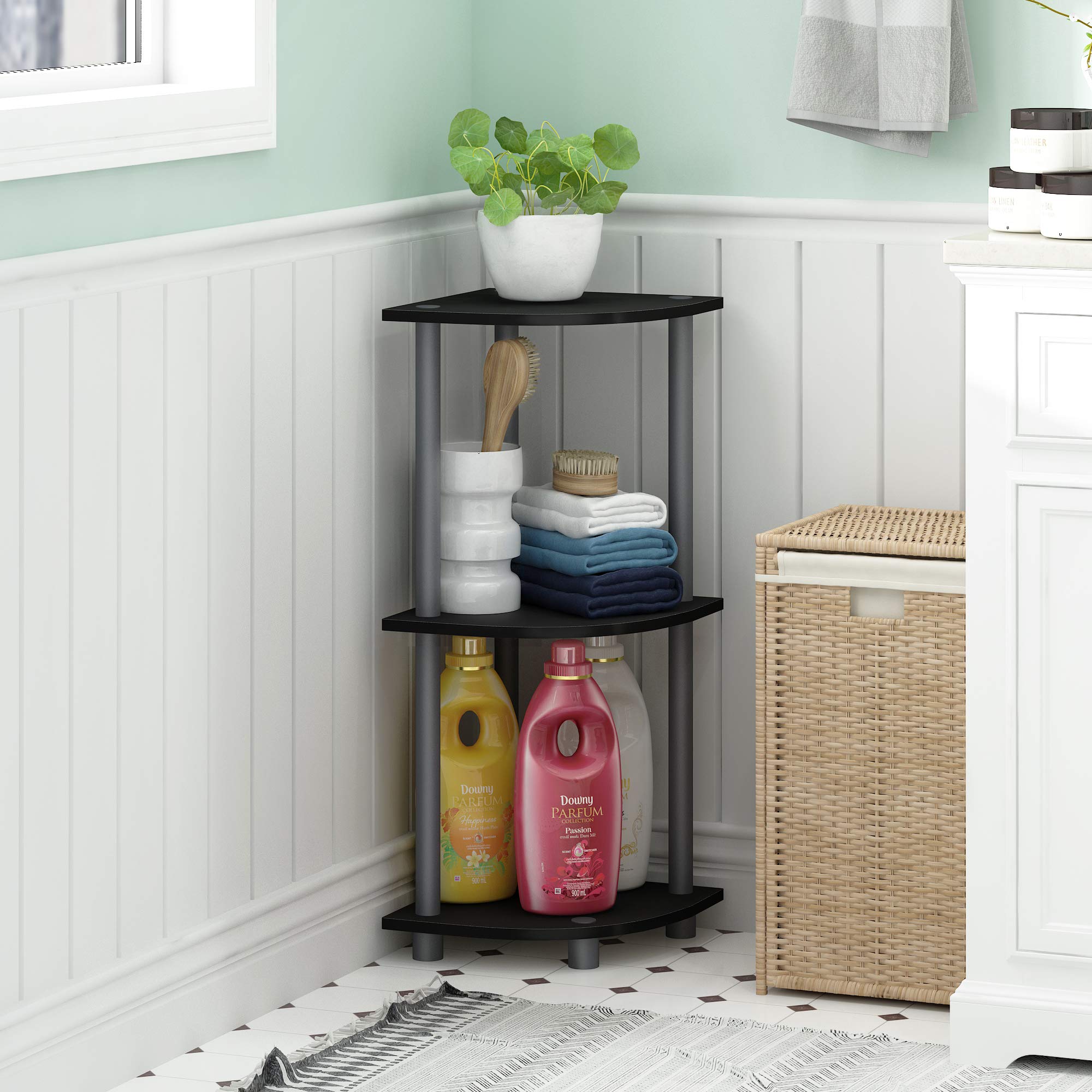 Three-Tier Round Tube Reversible Corner Display Rack Multipurpose Shelving Unit