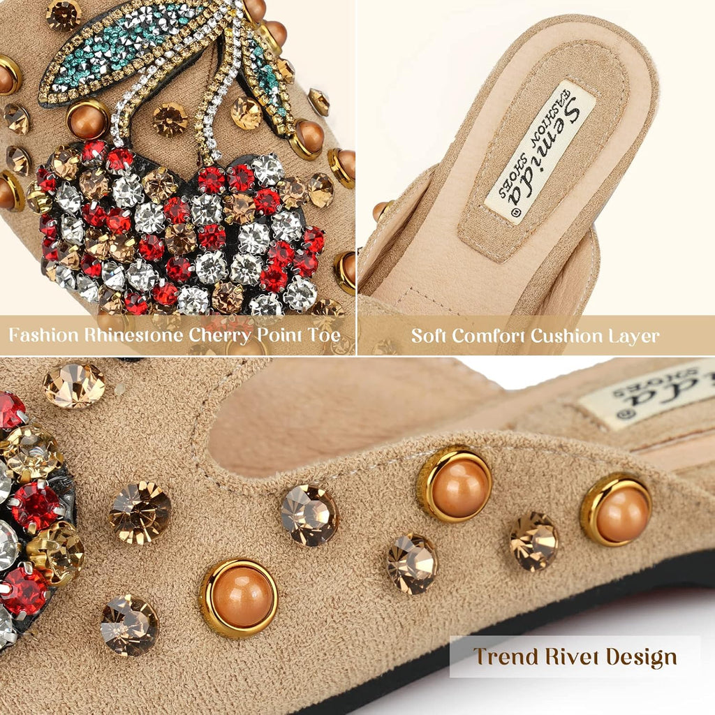 Mules for Women Flats Comfortable Soft Memory Foam Insole Pointed Rivet Mule Shoes