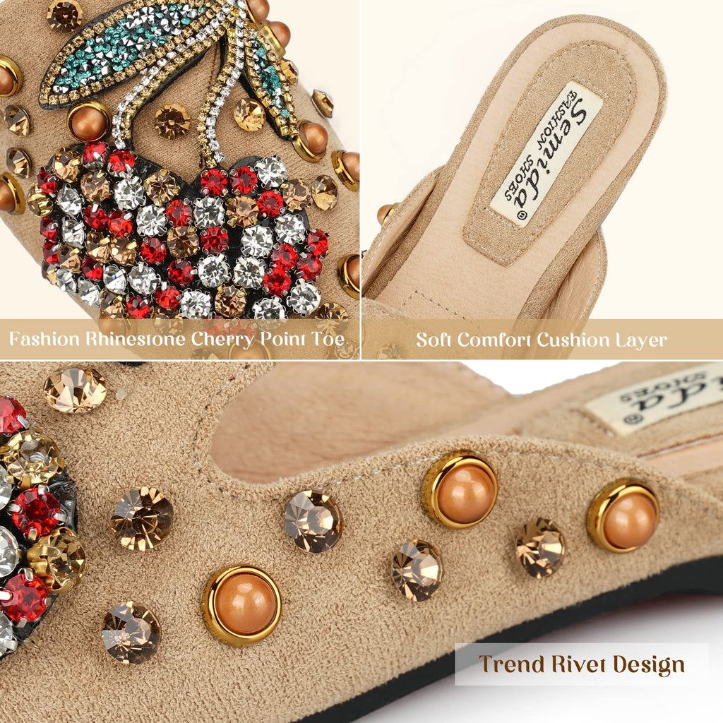 Mules for Women Flats Comfortable Soft Memory Foam Insole Pointed Rivet Mule Shoes